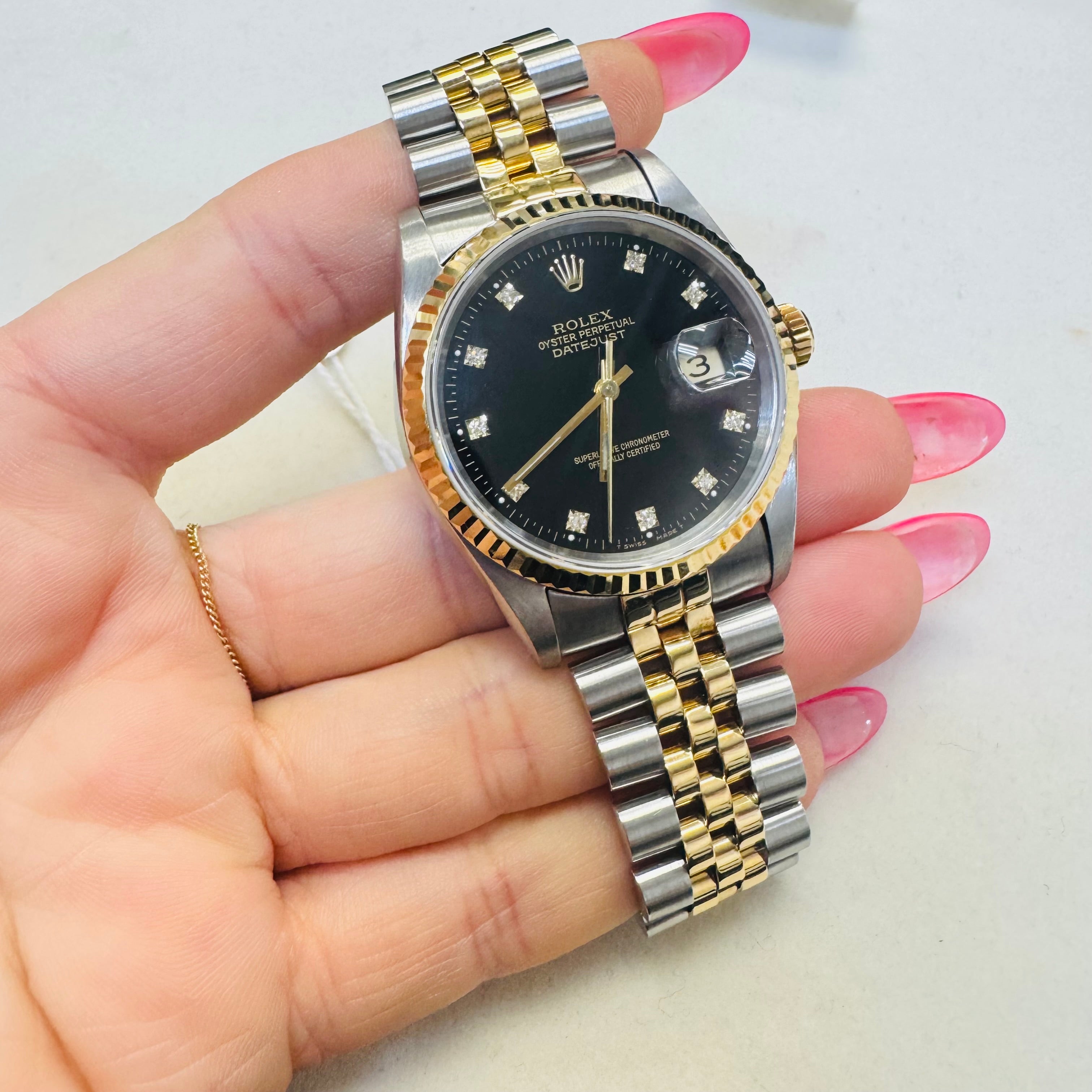 36MM 18K Yellow Gold SS DateJust Factory Black Diamond Dial 16233 1991