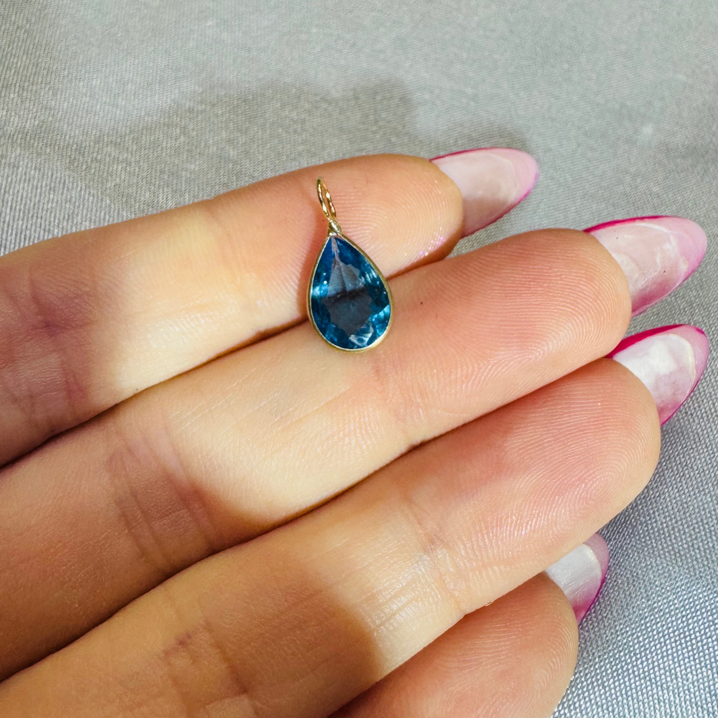 Blue Topaz Pear 14K Gem Charm