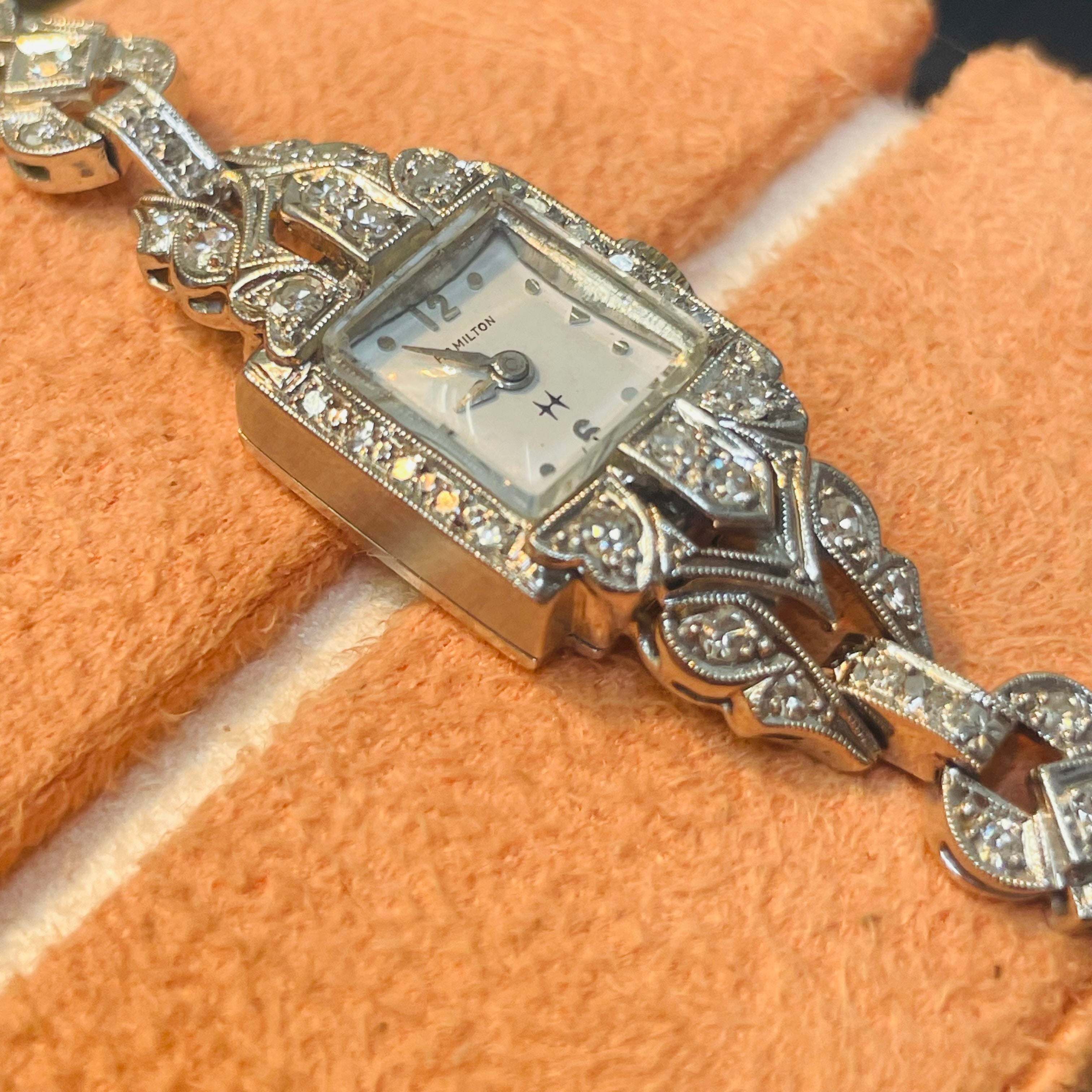 Ladies Platinum Antique Hamilton Diamond Wristwatch