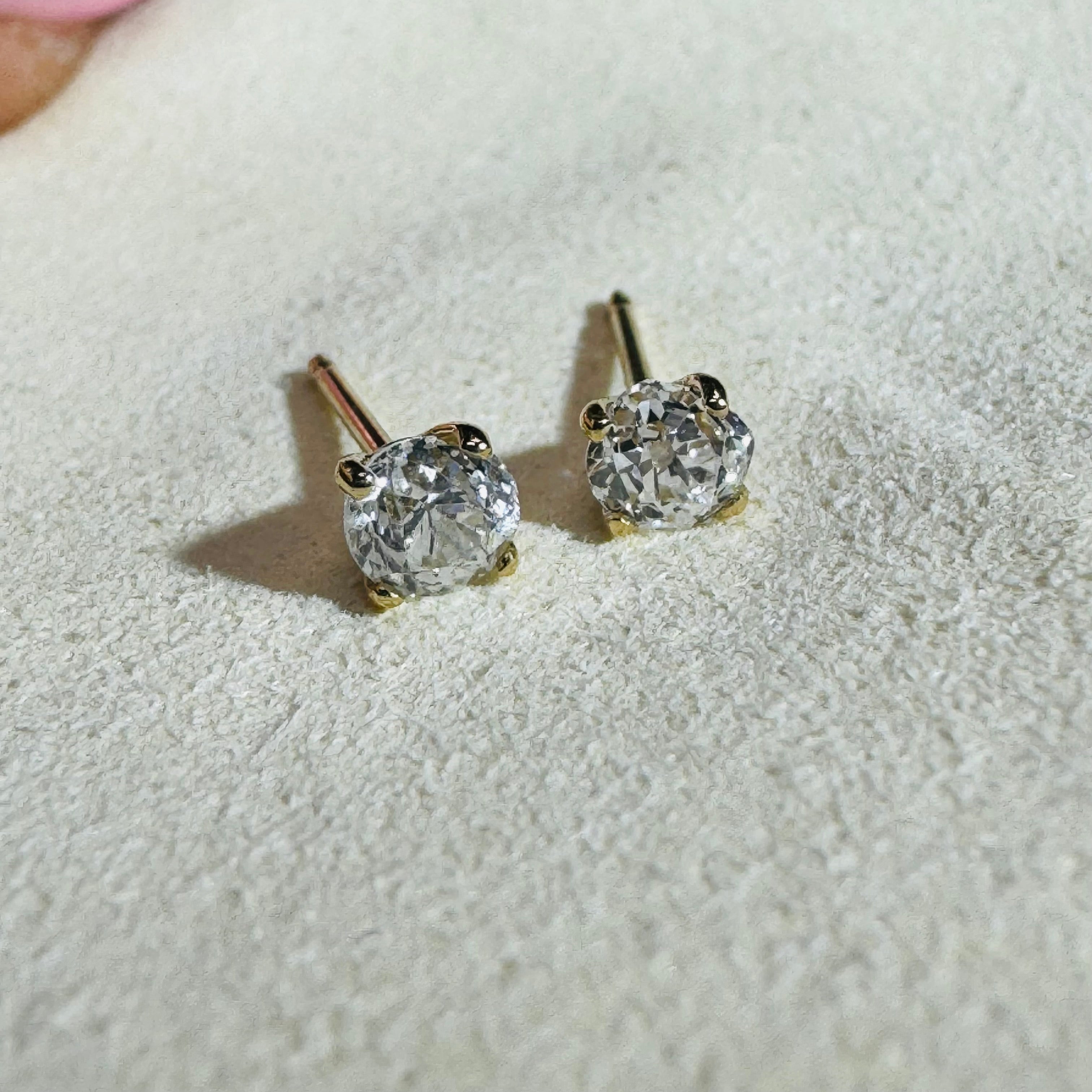 .64CT 14K Yellow Gold Old Mine Cut Diamond Earing Studs