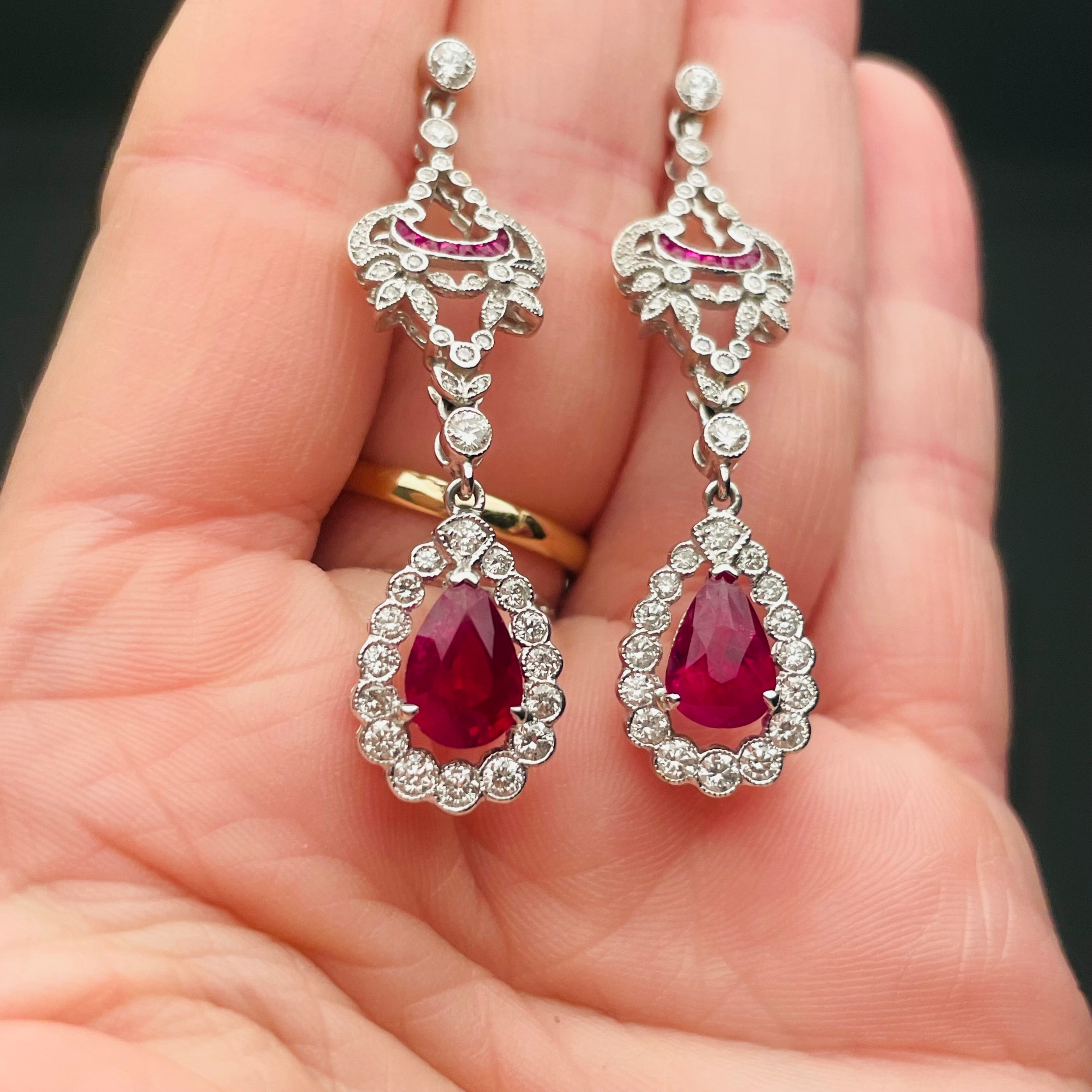 Amazing GIA Certified Burma Ruby Pear Drop Earrings 18K White Gold