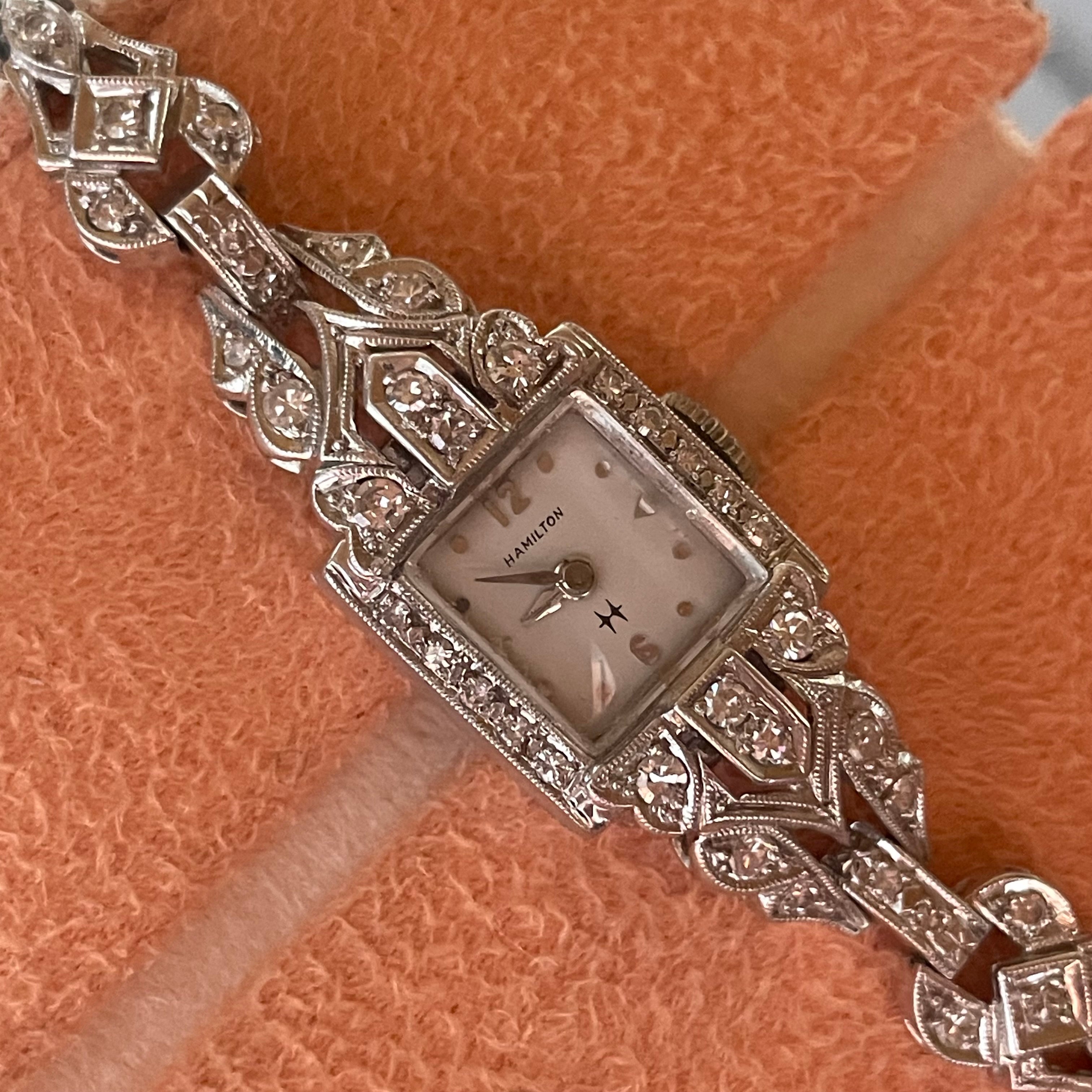 Ladies Platinum Antique Hamilton Diamond Wristwatch