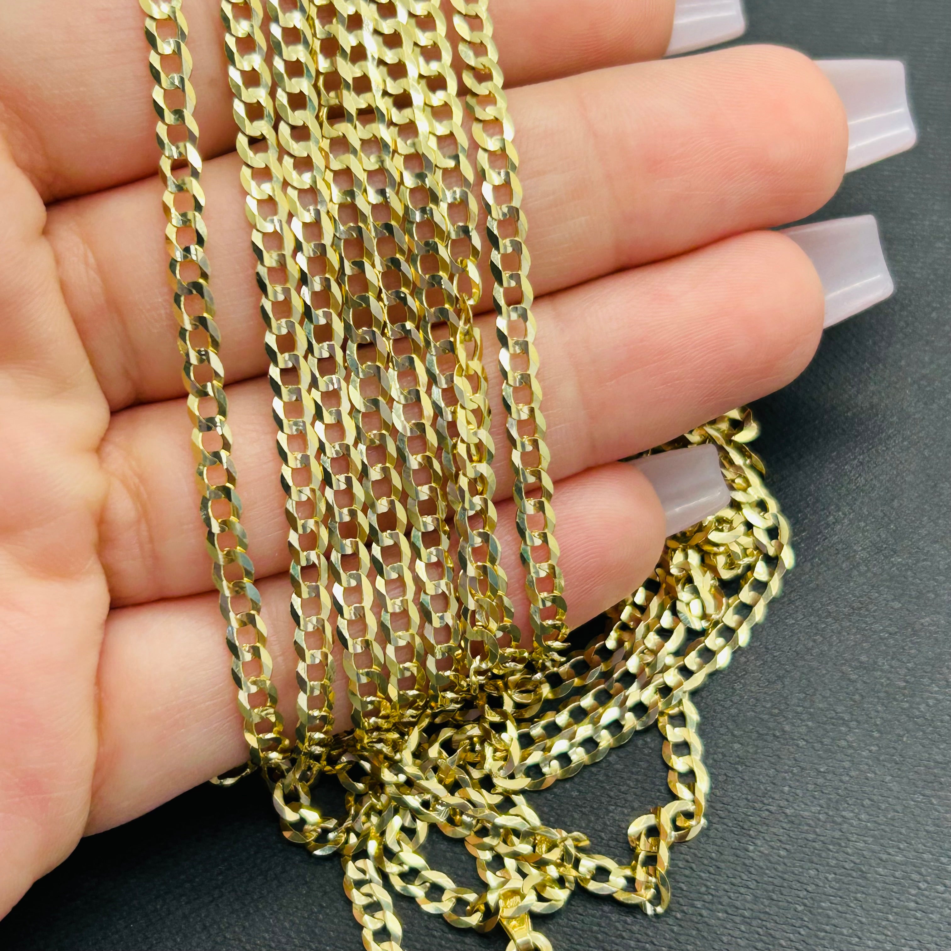 14K Solid Yellow Gold Curb Link 3.1mm Chain 16" 18" 20" 22” 24”