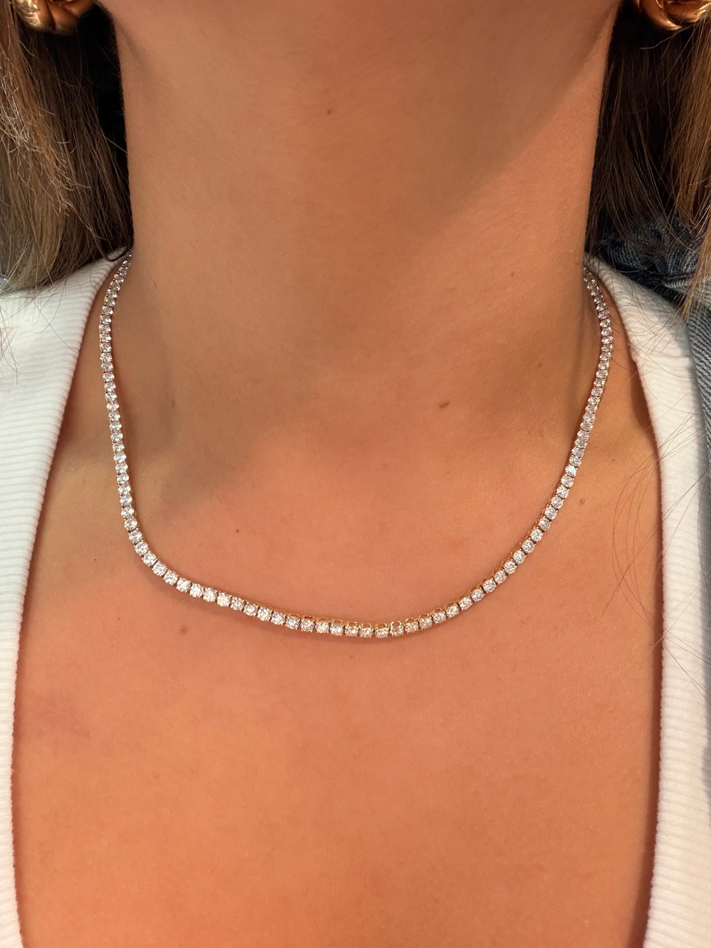 14K Yellow gold Lab Diamond Tennis Necklace 10CTW 17.5”