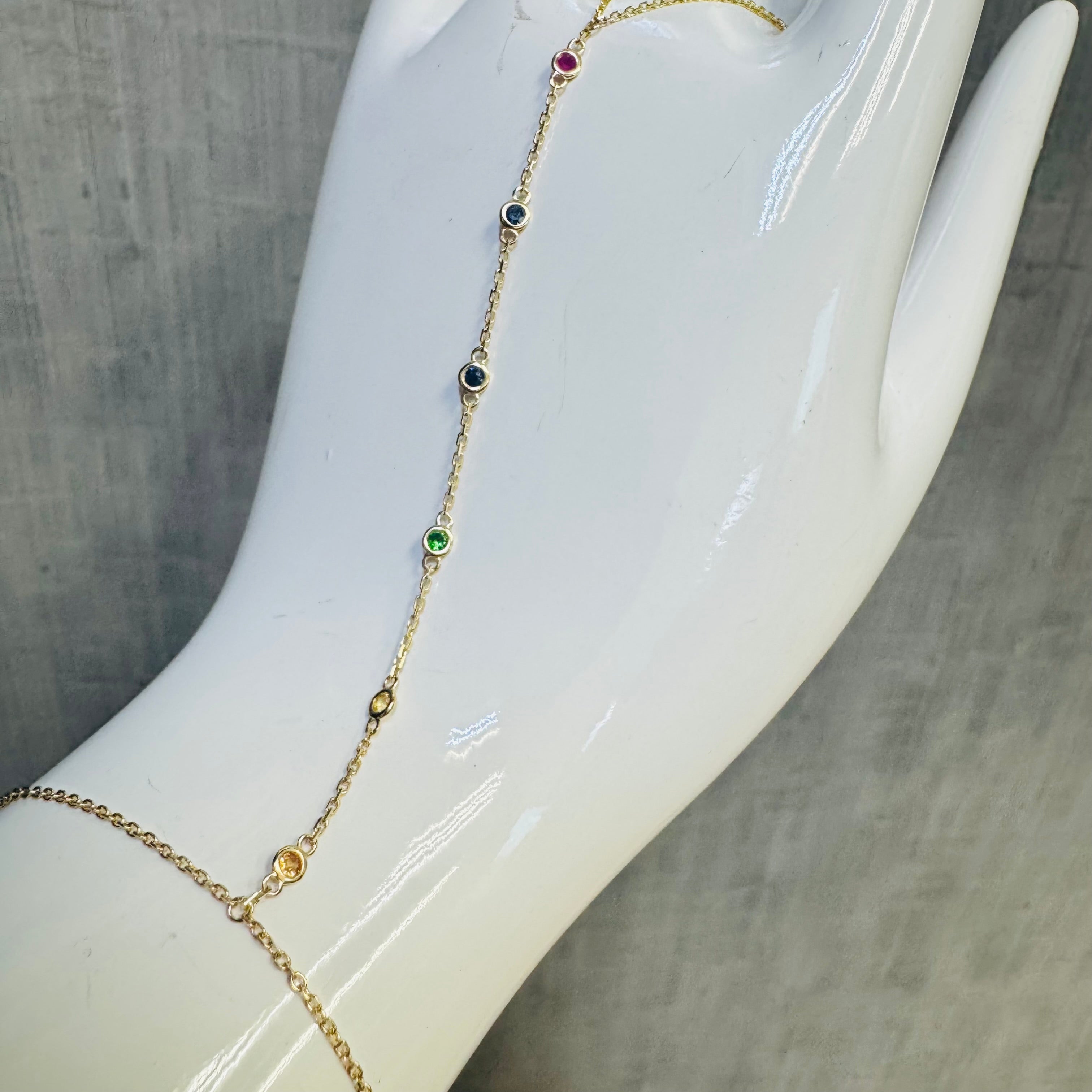 14K Yellow Gold Rainbow Sapphire Handchain