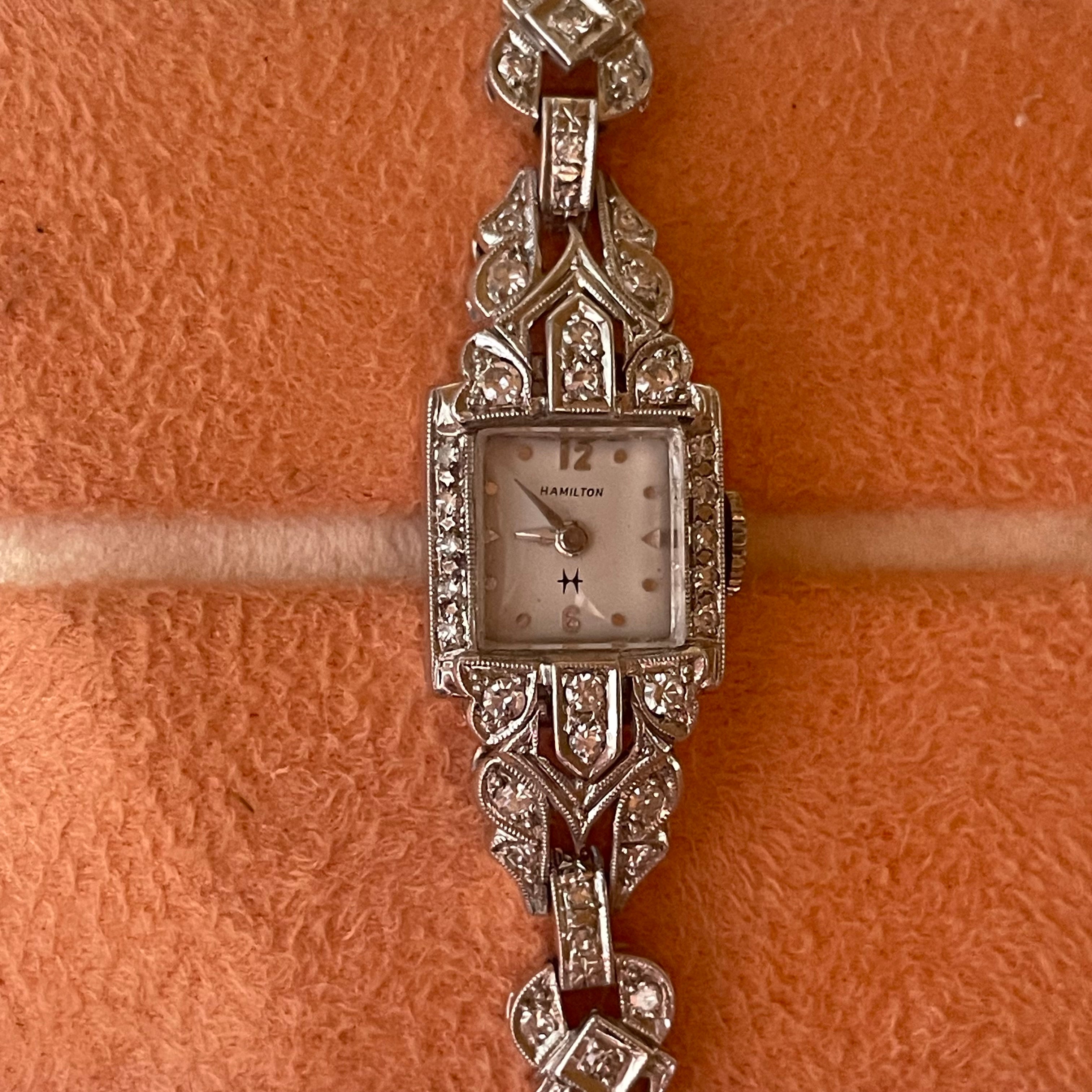 Ladies Platinum Antique Hamilton Diamond Wristwatch