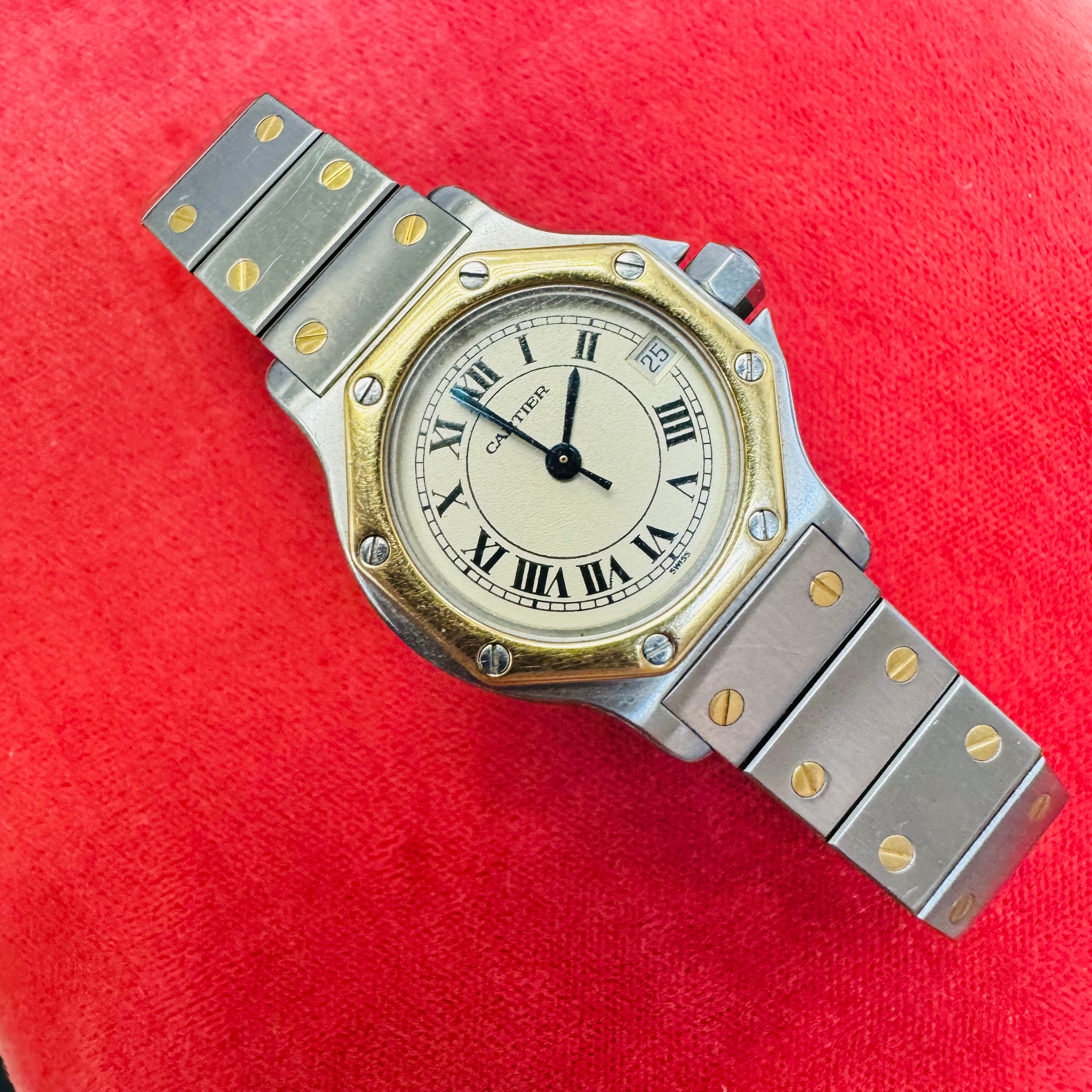 Cartier Octagon Santos Stainless Steel and 18K Yellow Gold Watch