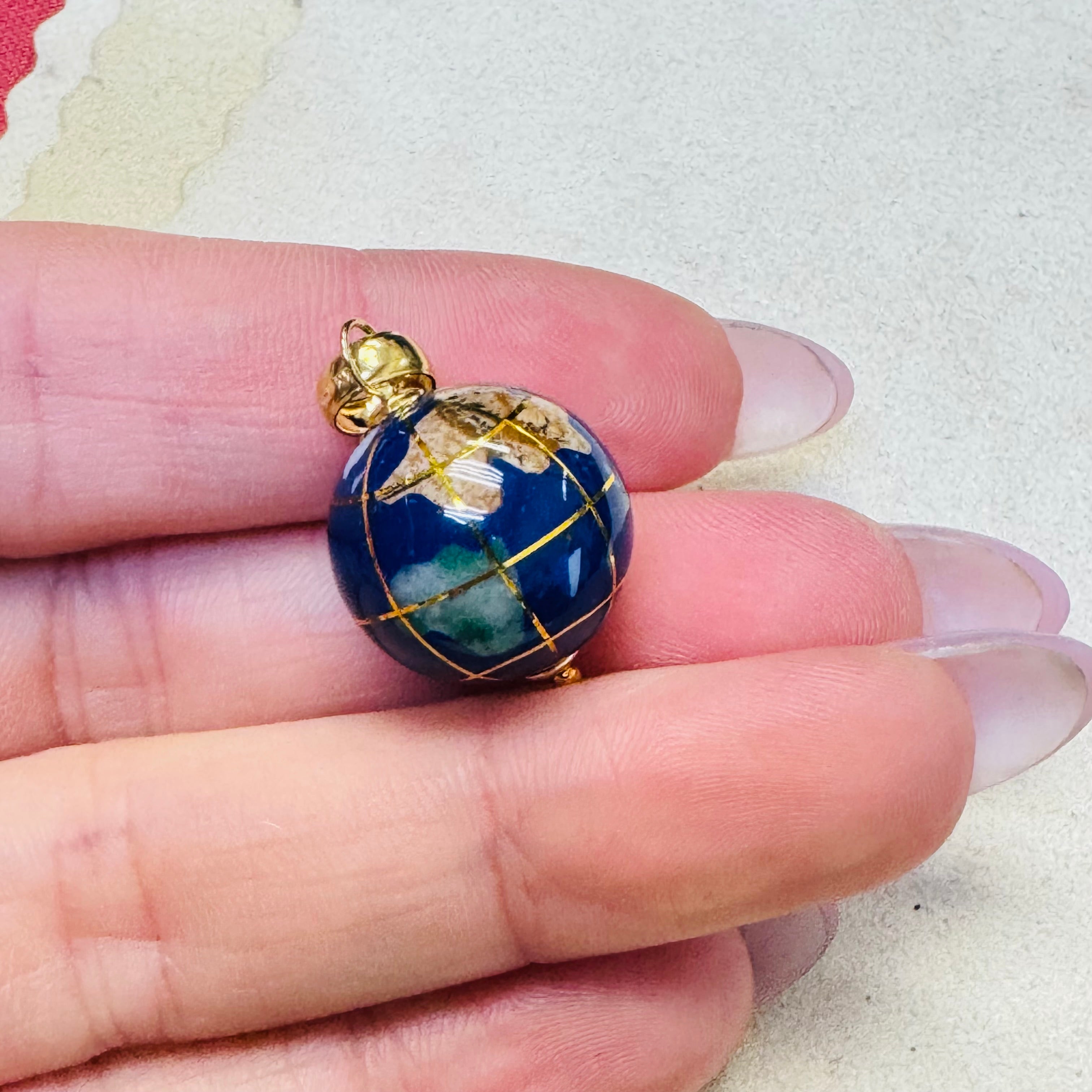 14K Yellow Gold Michael Anthony Inlaid Stone Globe Earth Charm