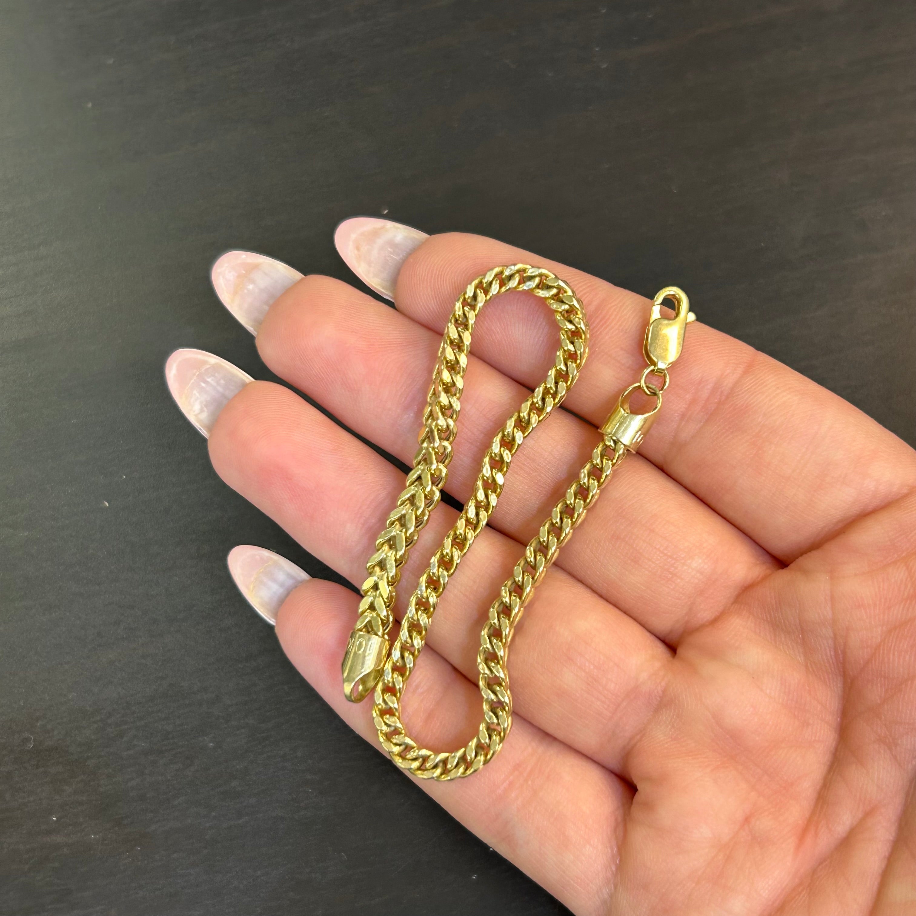 10K 4mm Yellow Gold Cuban Franco Link Bracelet 8.25”