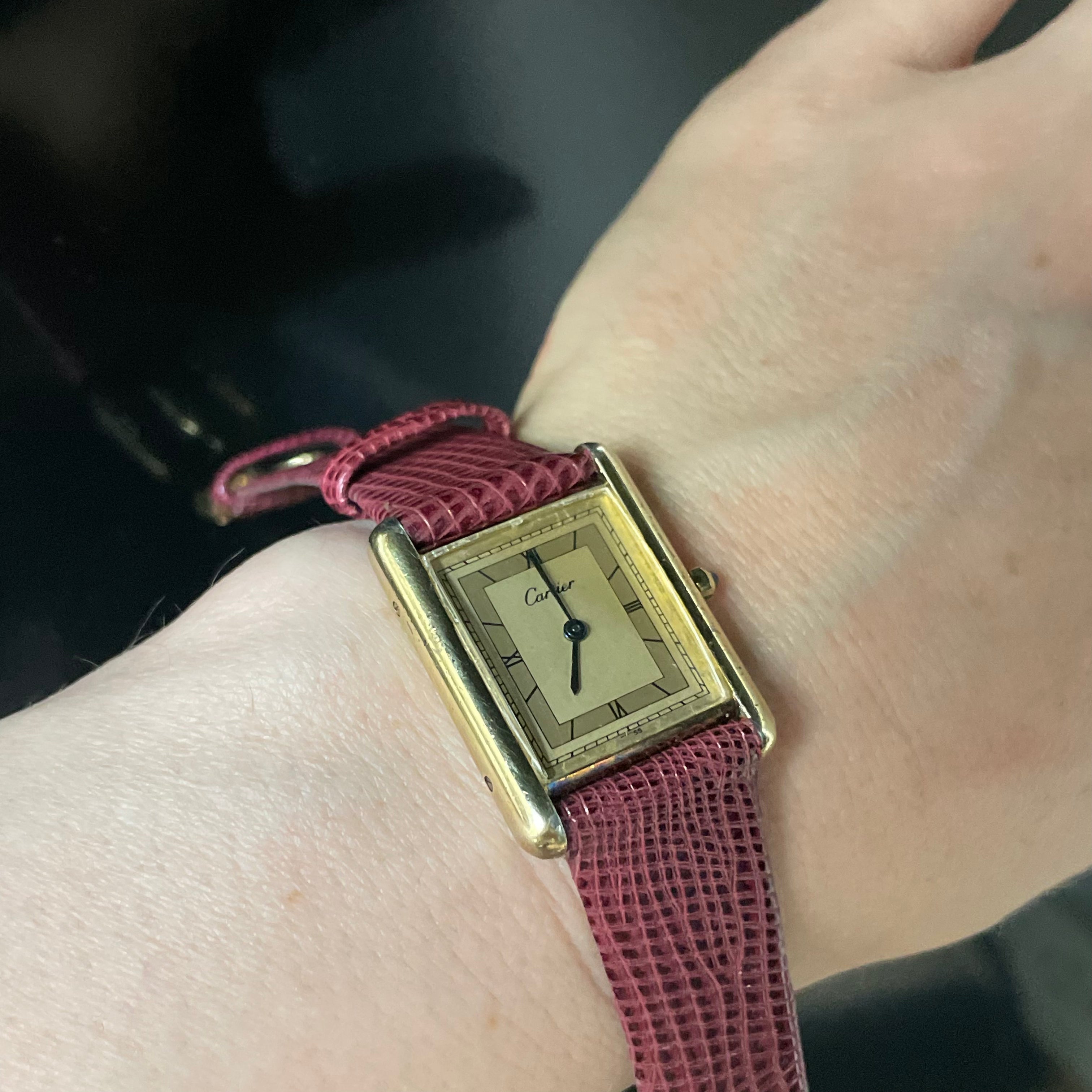 Cartier Gold Face Roman Numeral Tank Watch 23mm