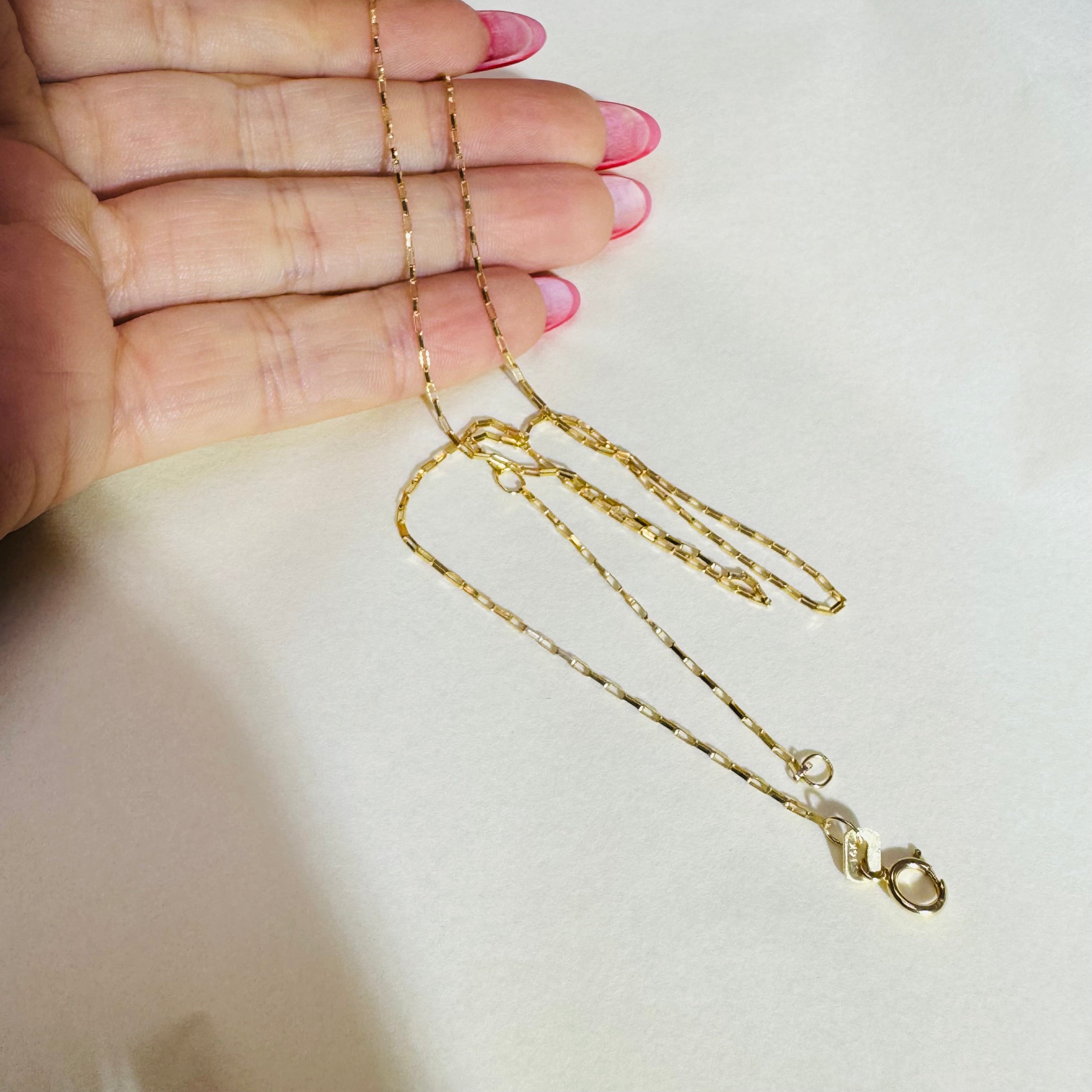 Solid 14K Yellow Gold Staple Paperclip Chain 16-18”