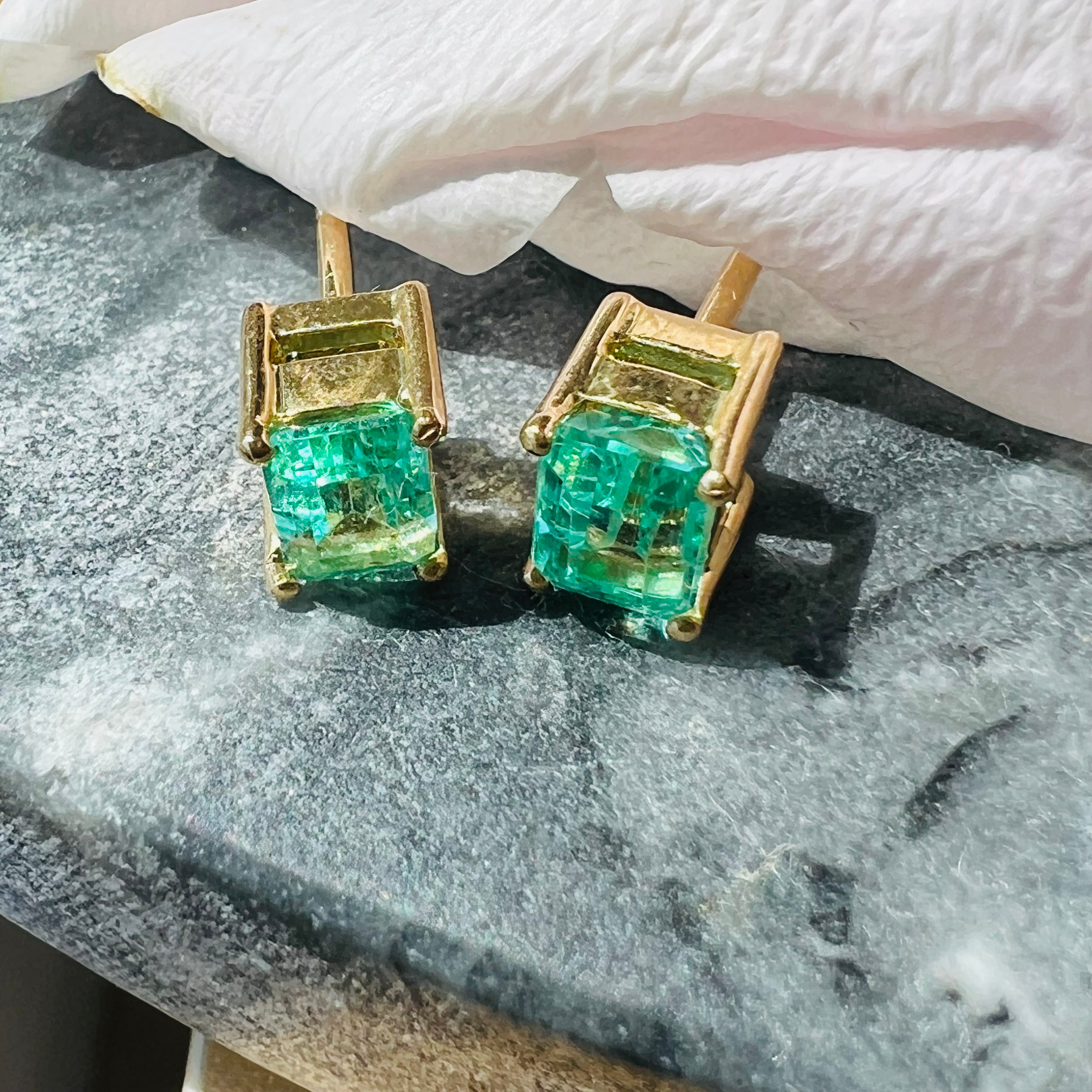 Colombian Emerald 14K Yellow Gold Stud Earrings