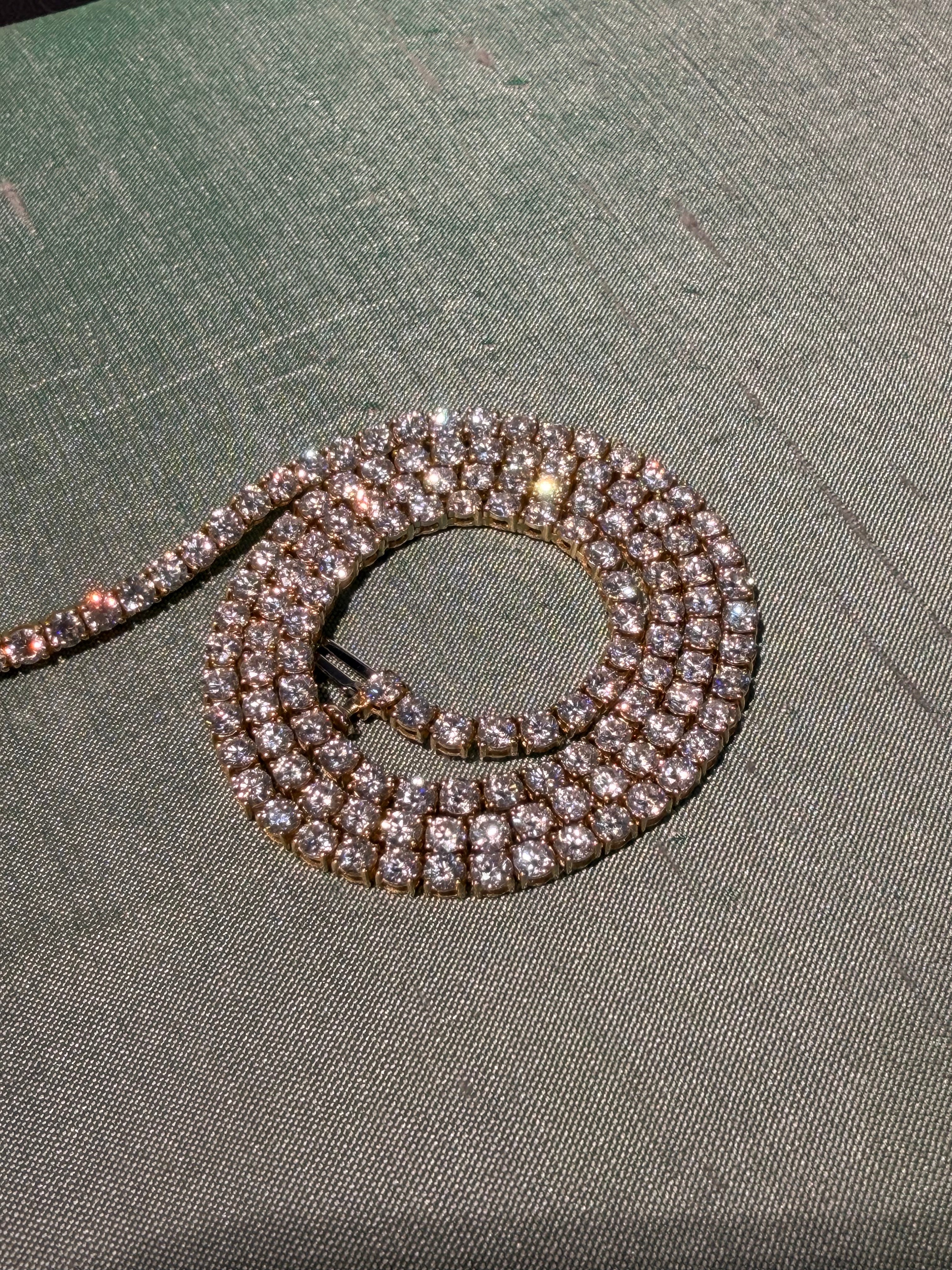 14K Yellow gold Lab Diamond Tennis Necklace 10CTW 17.5”