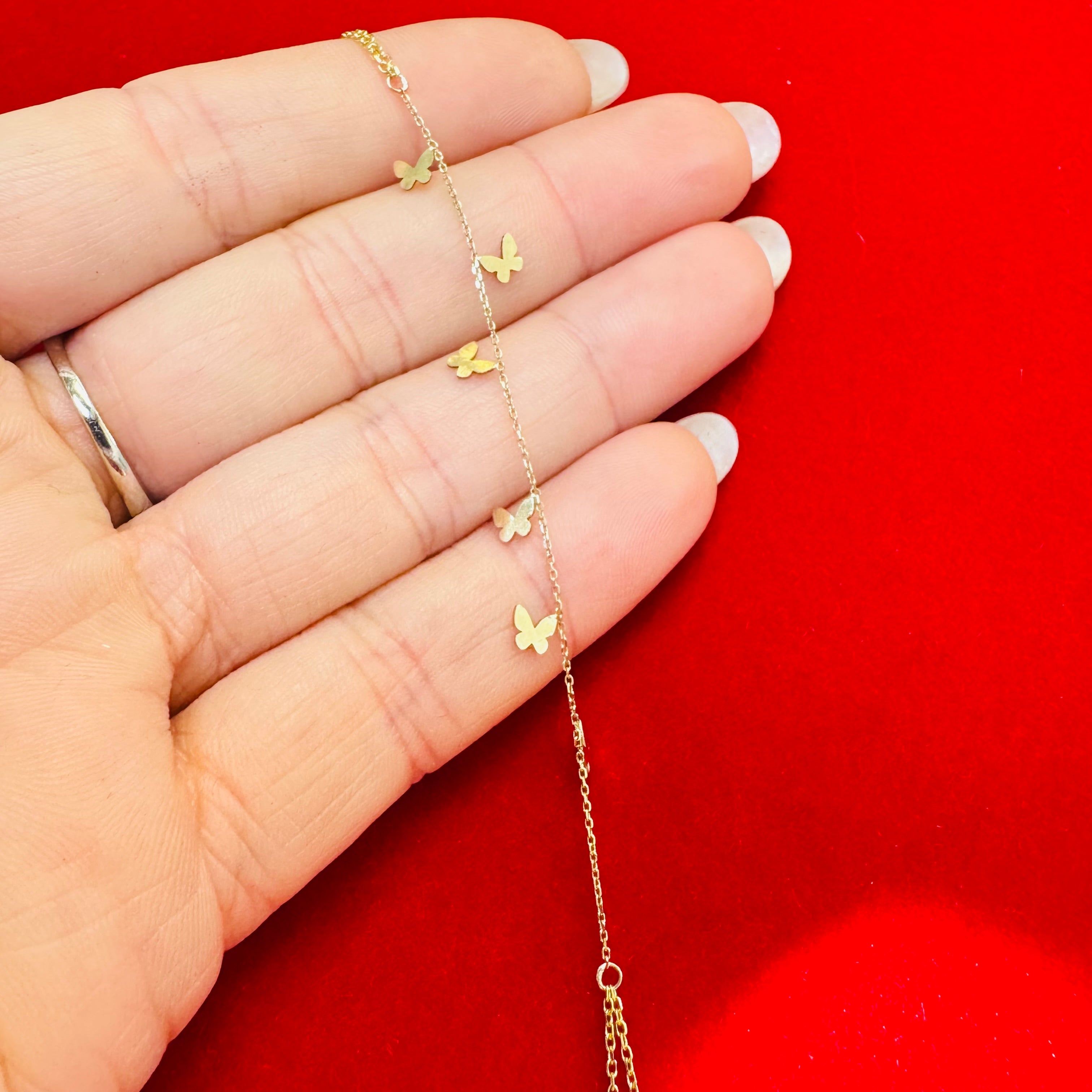 14K Yellow Gold Butterfly HandChain Bracelet