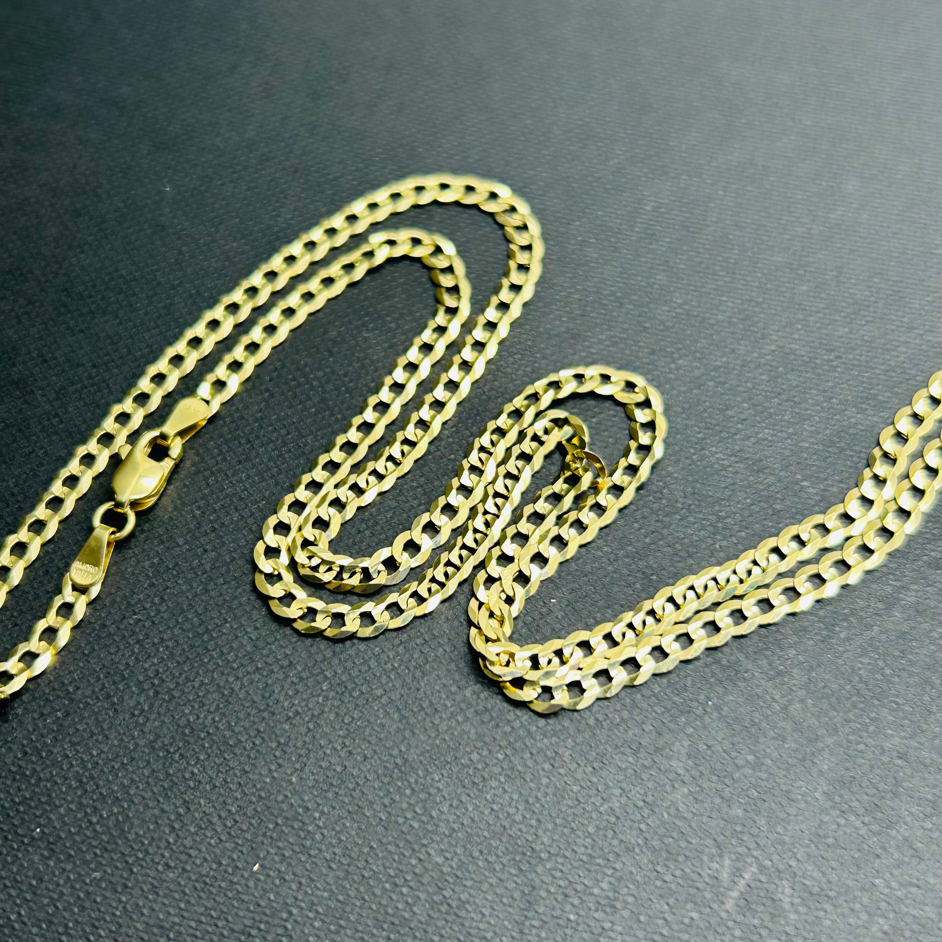 14K Solid Yellow Gold Curb Link 3.1mm Chain 16" 18" 20" 22” 24”