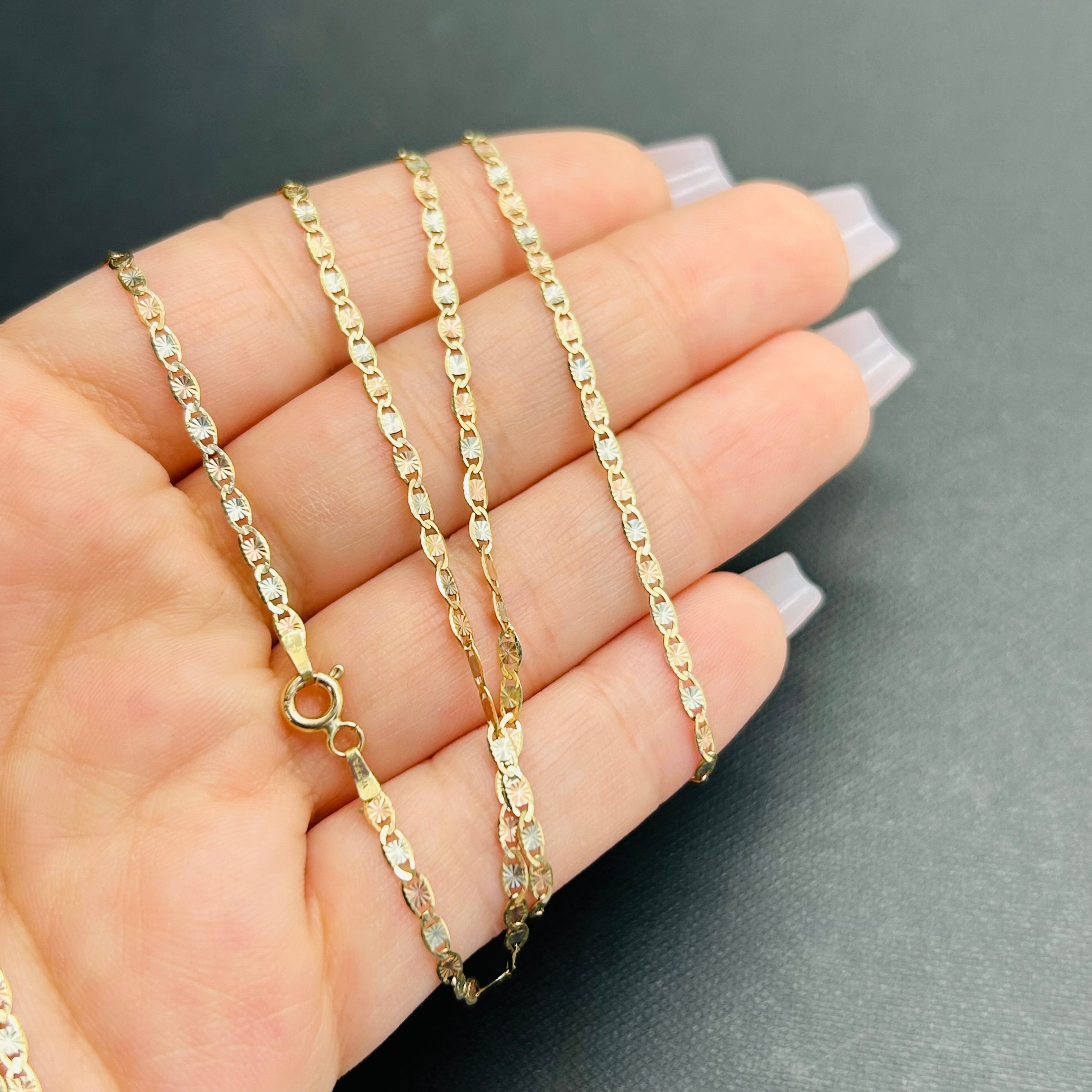 14K Tri Color Valentino 2mm Chain 16" 18" 20" 22” 24”