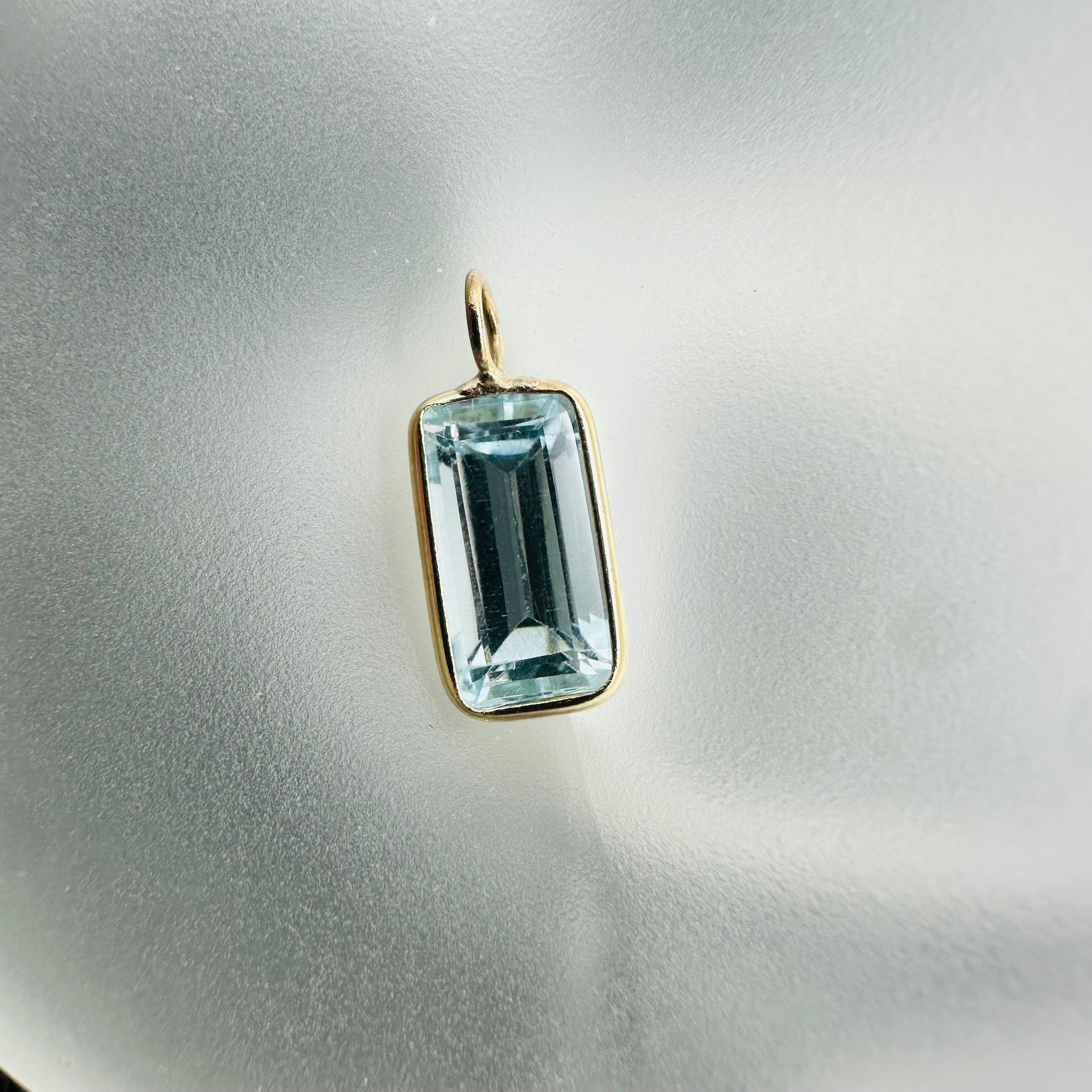 Aquamarine 14K Yellow Gold Emerald Cut Pendant Gem Charm