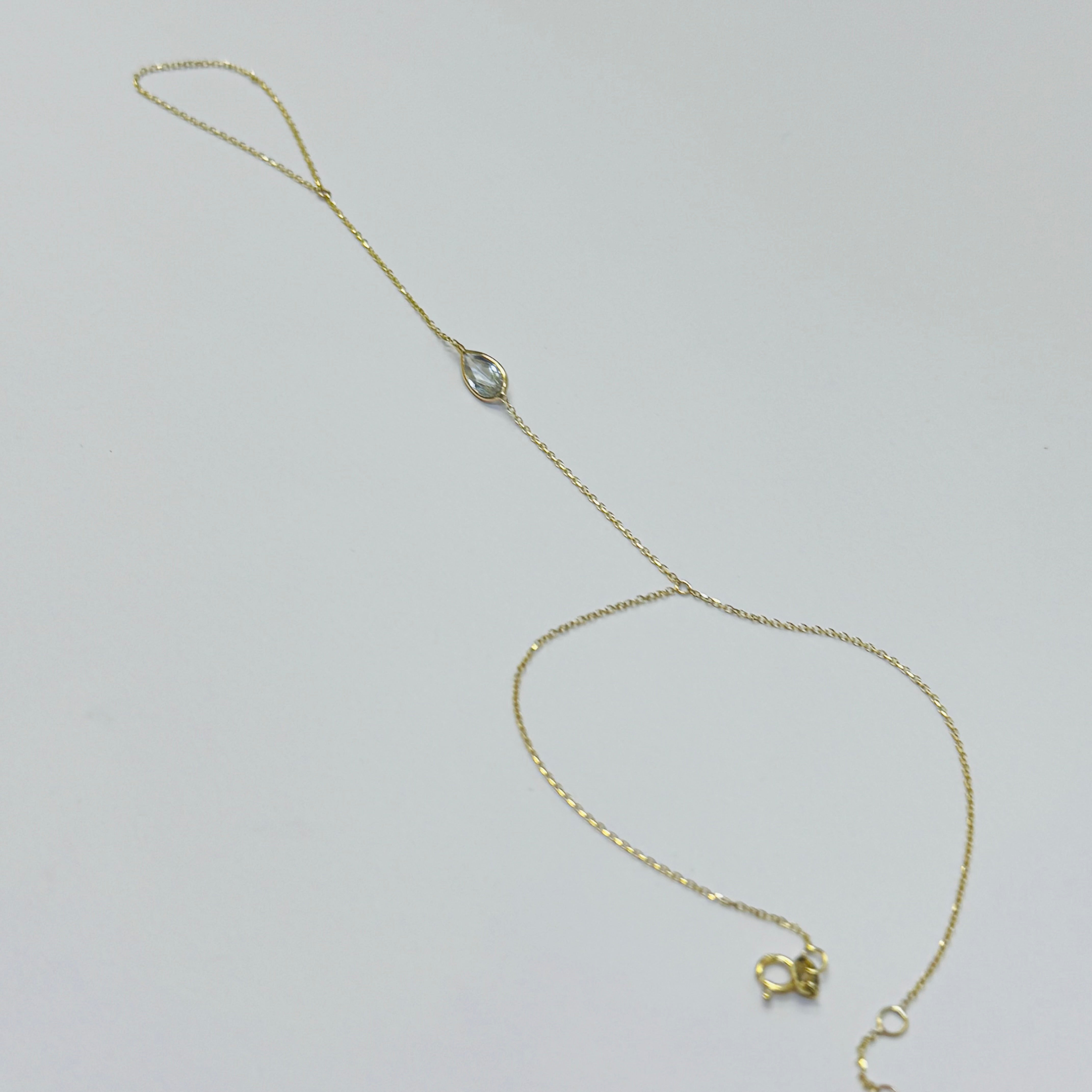 14K Yellow Gold Pear Aquamarine Handchain