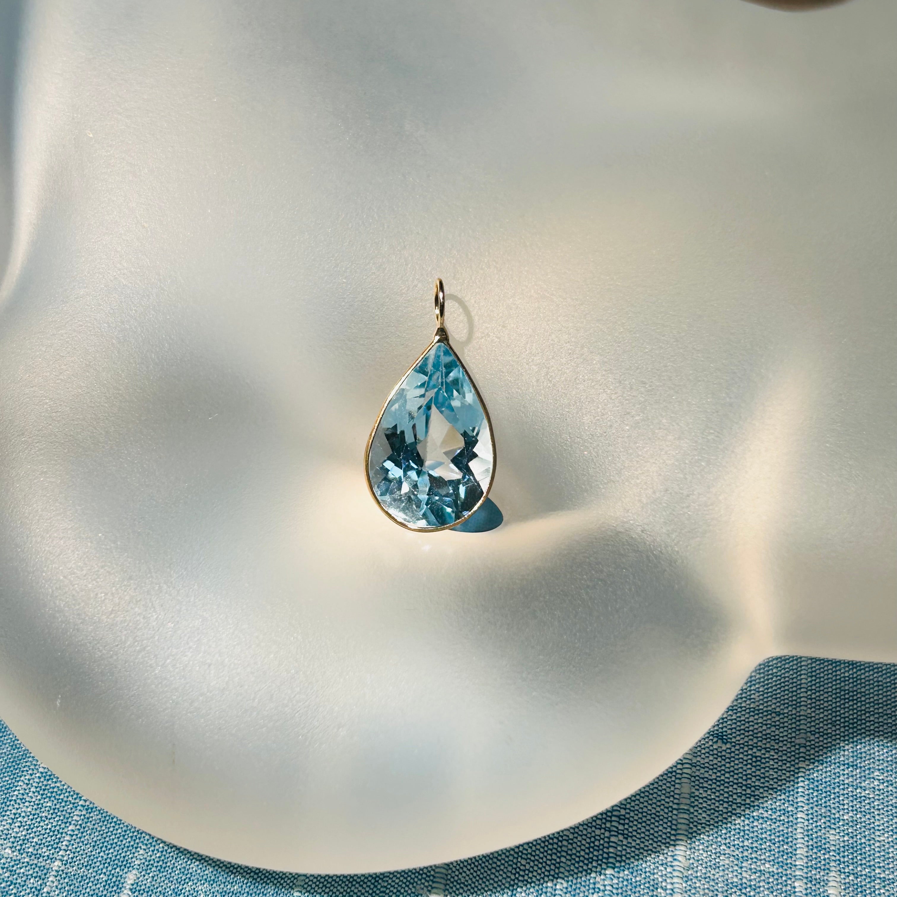 Blue Topaz Gem Charm 14K Yellow Gold Charm Pendant