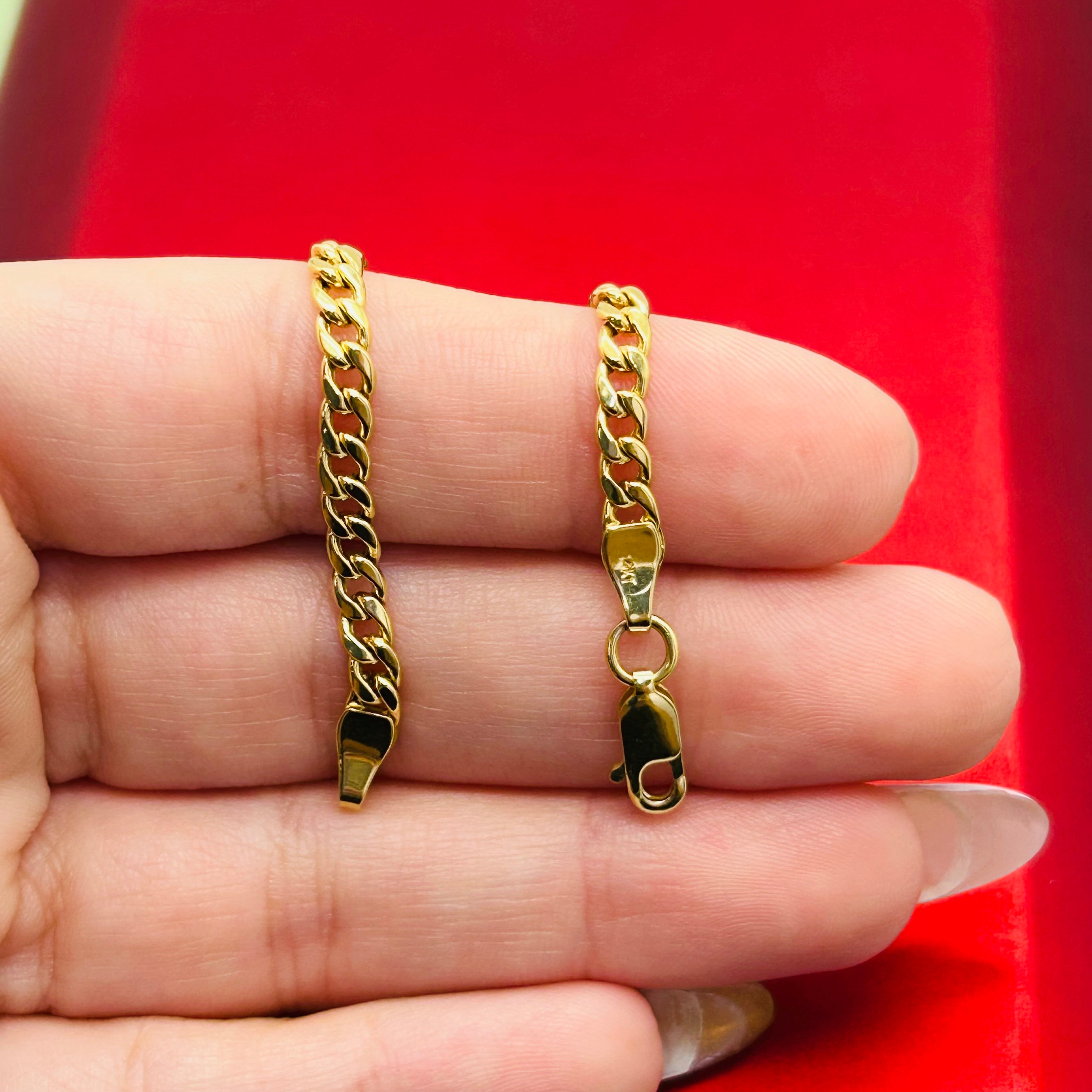 14K Yellow Gold 3.5mm Curb Link Chain Bracelet 8.75”