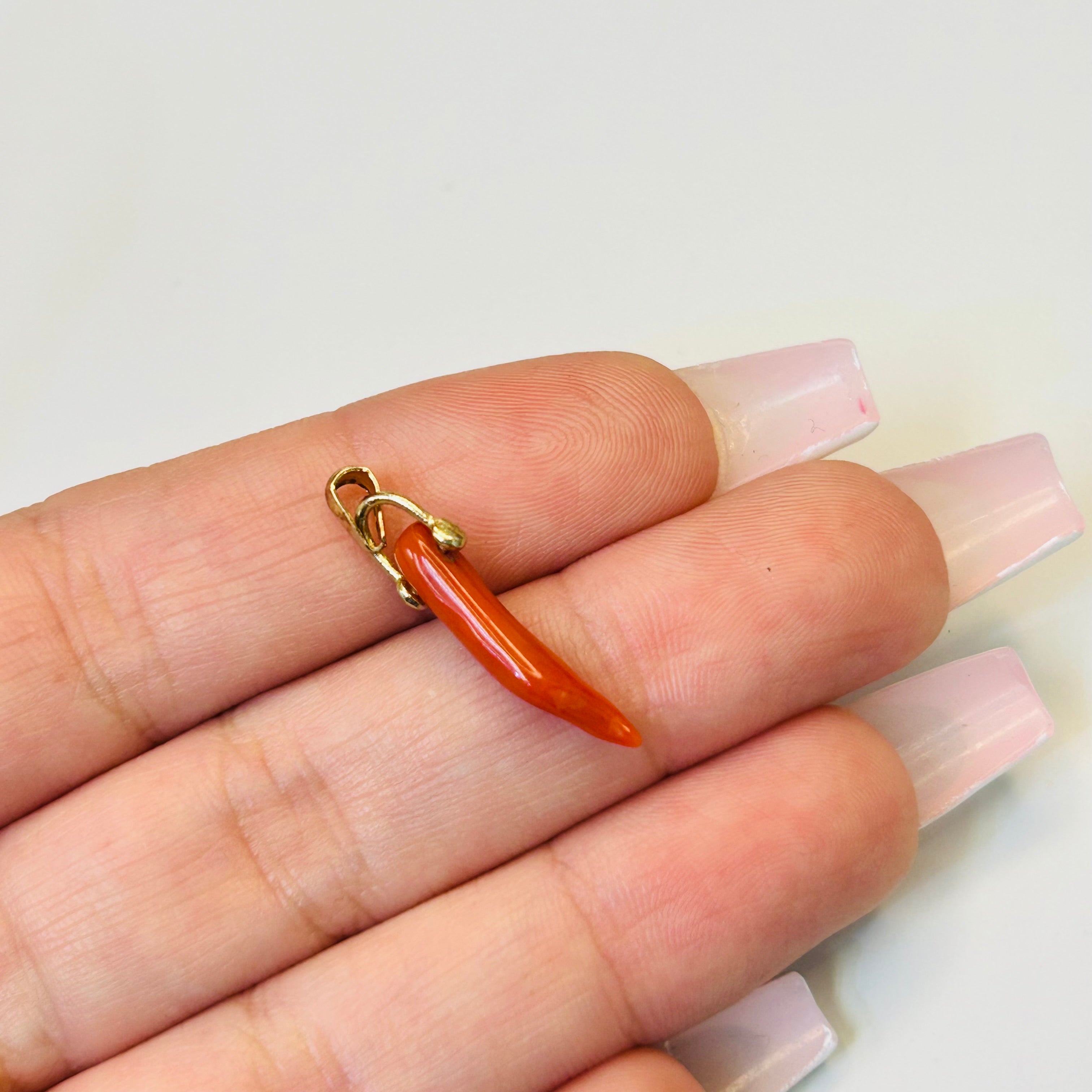 14k Yellow Gold Coral Italian Horn Pendant Charm