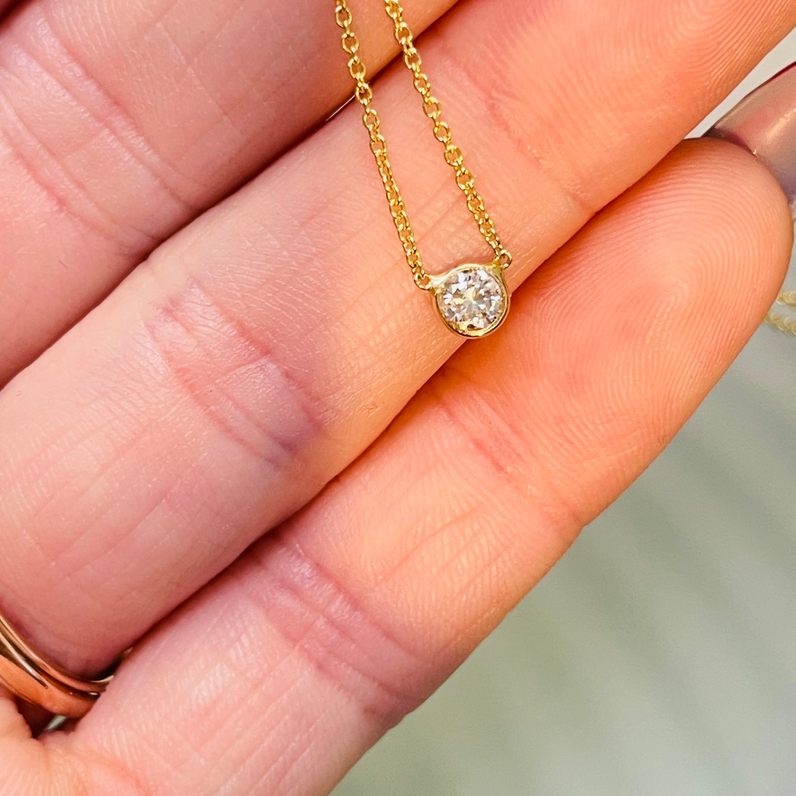.15CT Natural Round Diamond 14K Yellow Gold Solitaire Necklace 18”