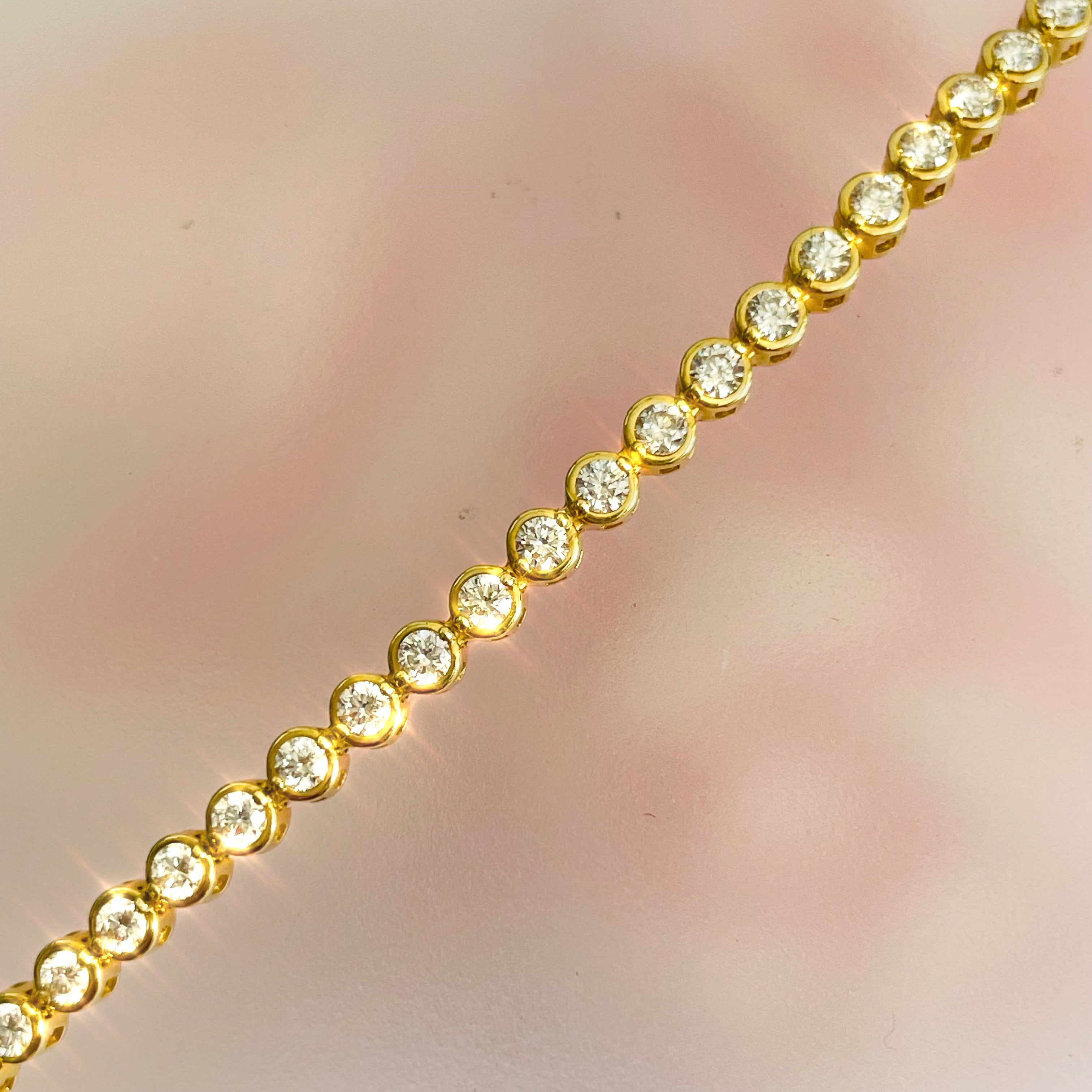 2CTW Natural 14K Yellow Gold Diamond Bezeled Tennis Bracelet 7”