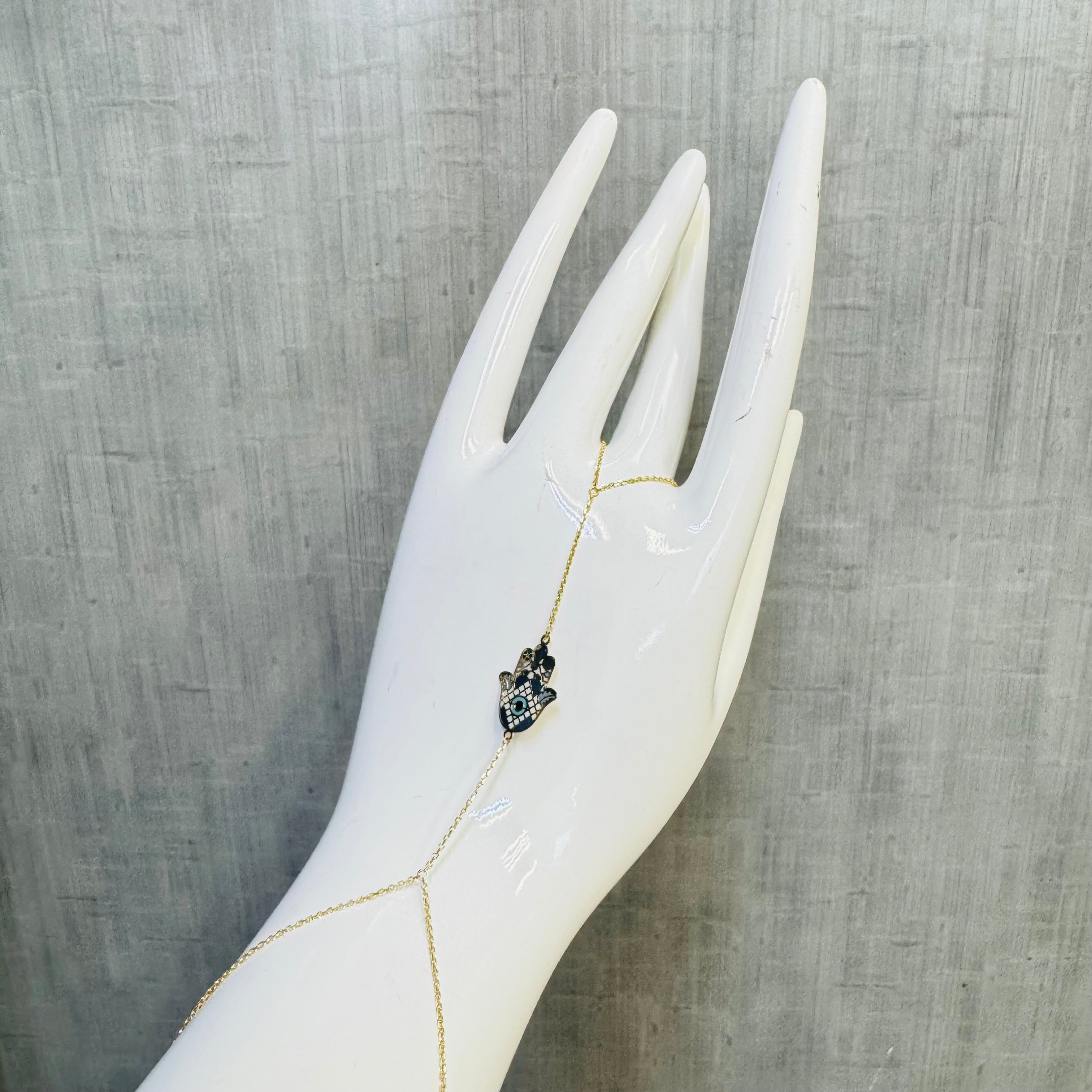 14K Yellow Gold Hamsa Handchain