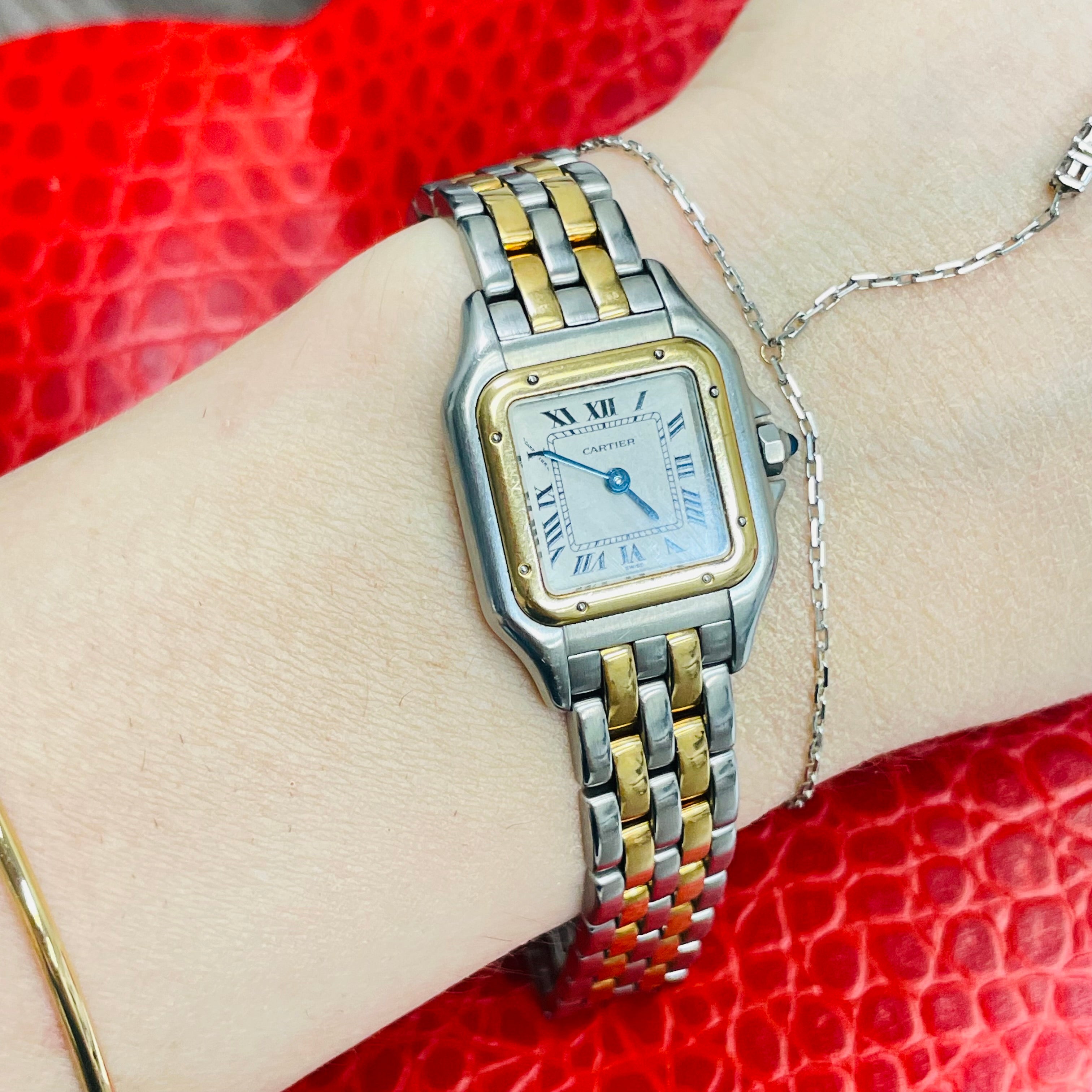 Cartier Panthere Two Tone 2 Row Stainless Steel and 18K Yellow Gold Watch