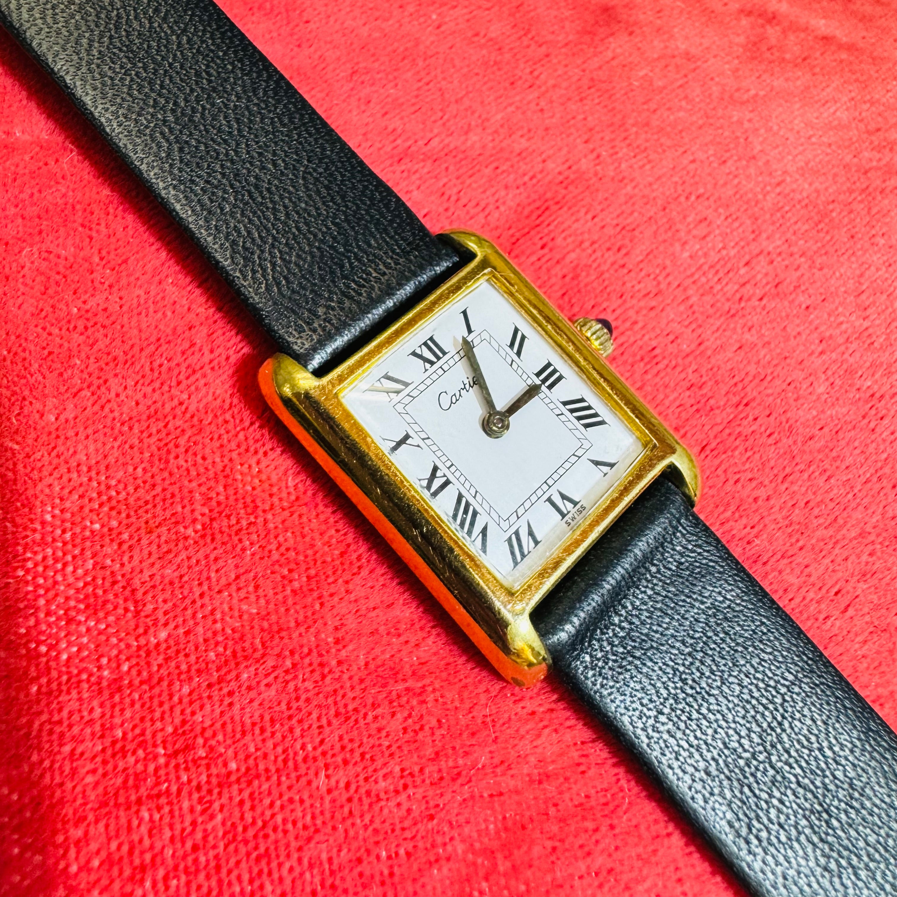 20x26mm Cartier Vermeil Yellow Gold Tank White Face Roman  Numeral Dial