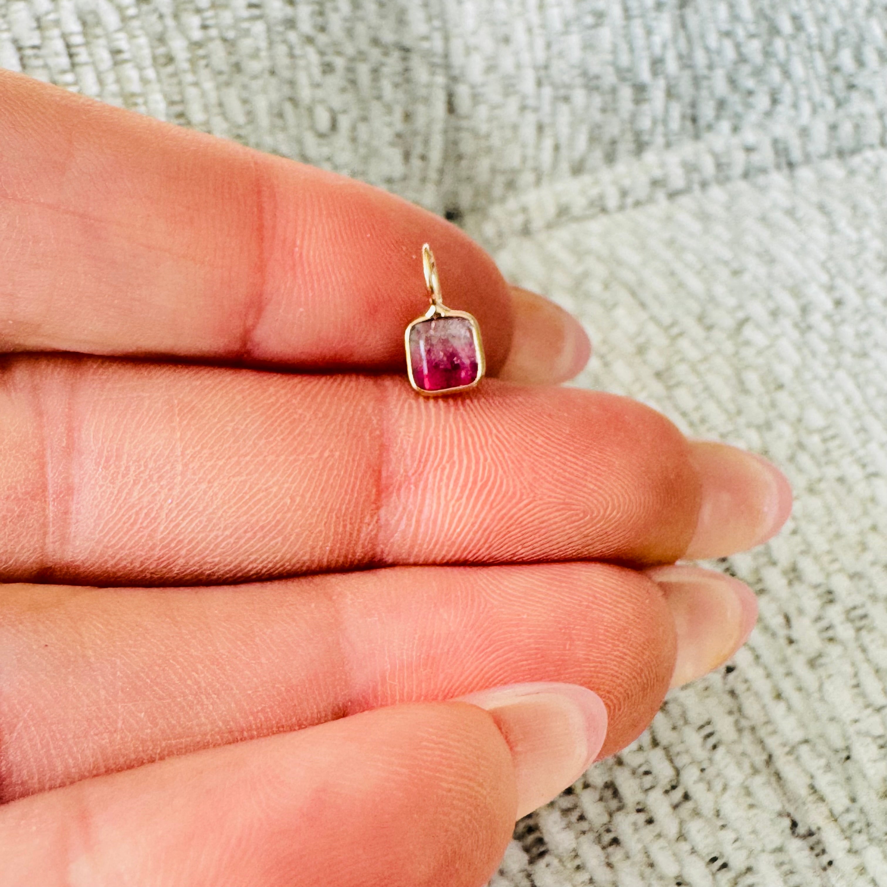 Bi Color Tourmaline 14K Yellow Gold Charm Pendant