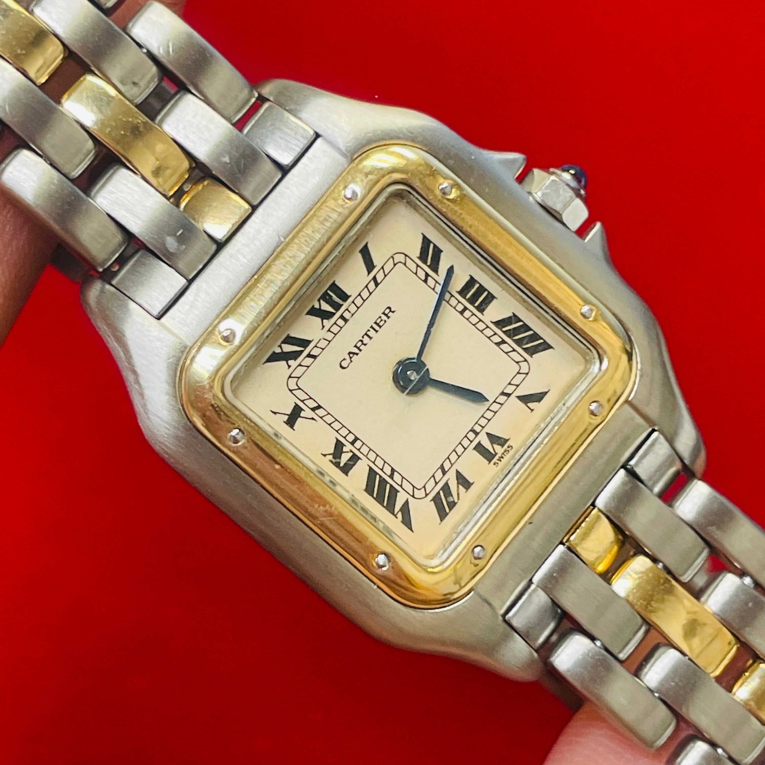 23MM Cartier Panthere Two Tone 1 Row Stainless Steel and 18K Yellow Gold Watch
