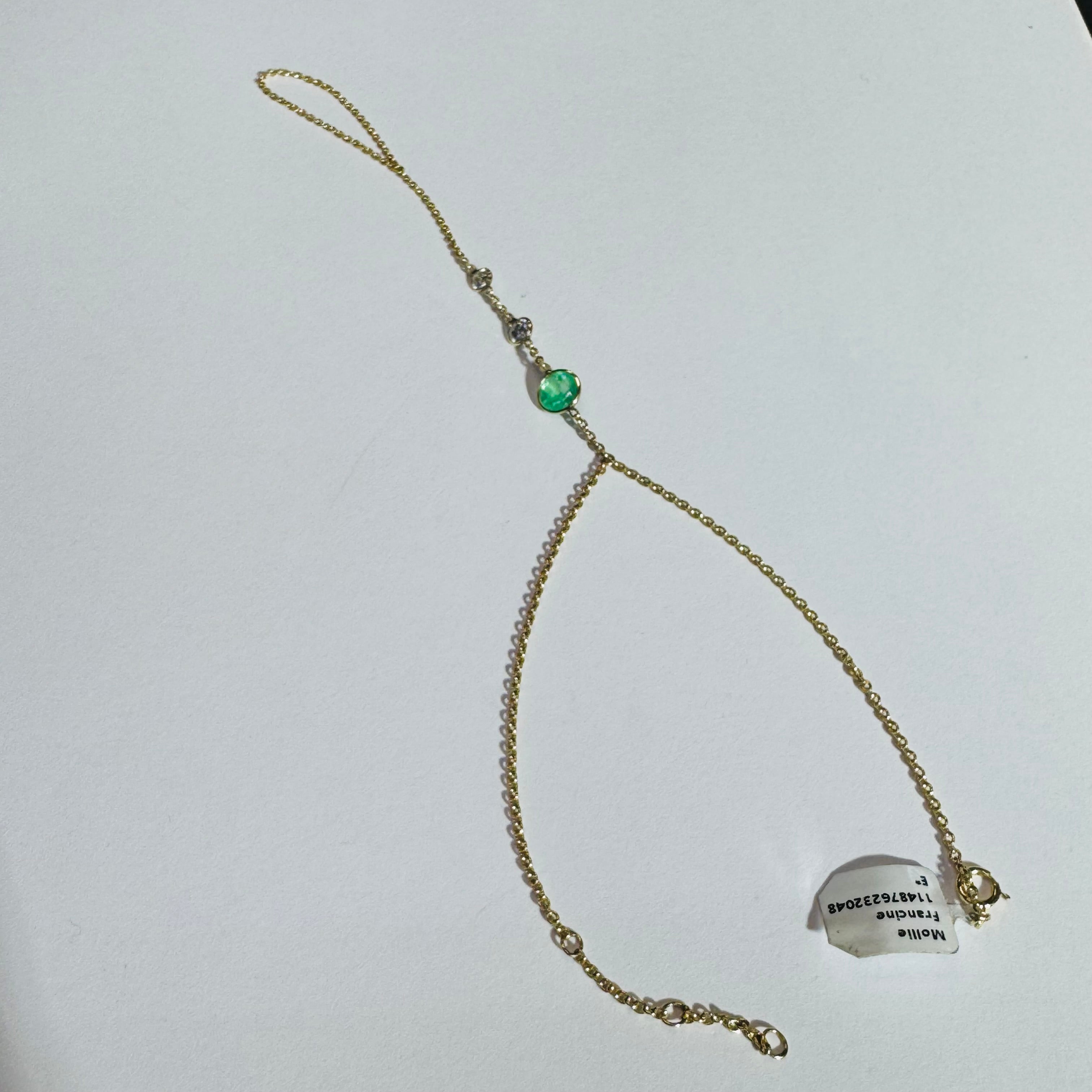 14K Yellow Gold Emerald and Diamond Handchain