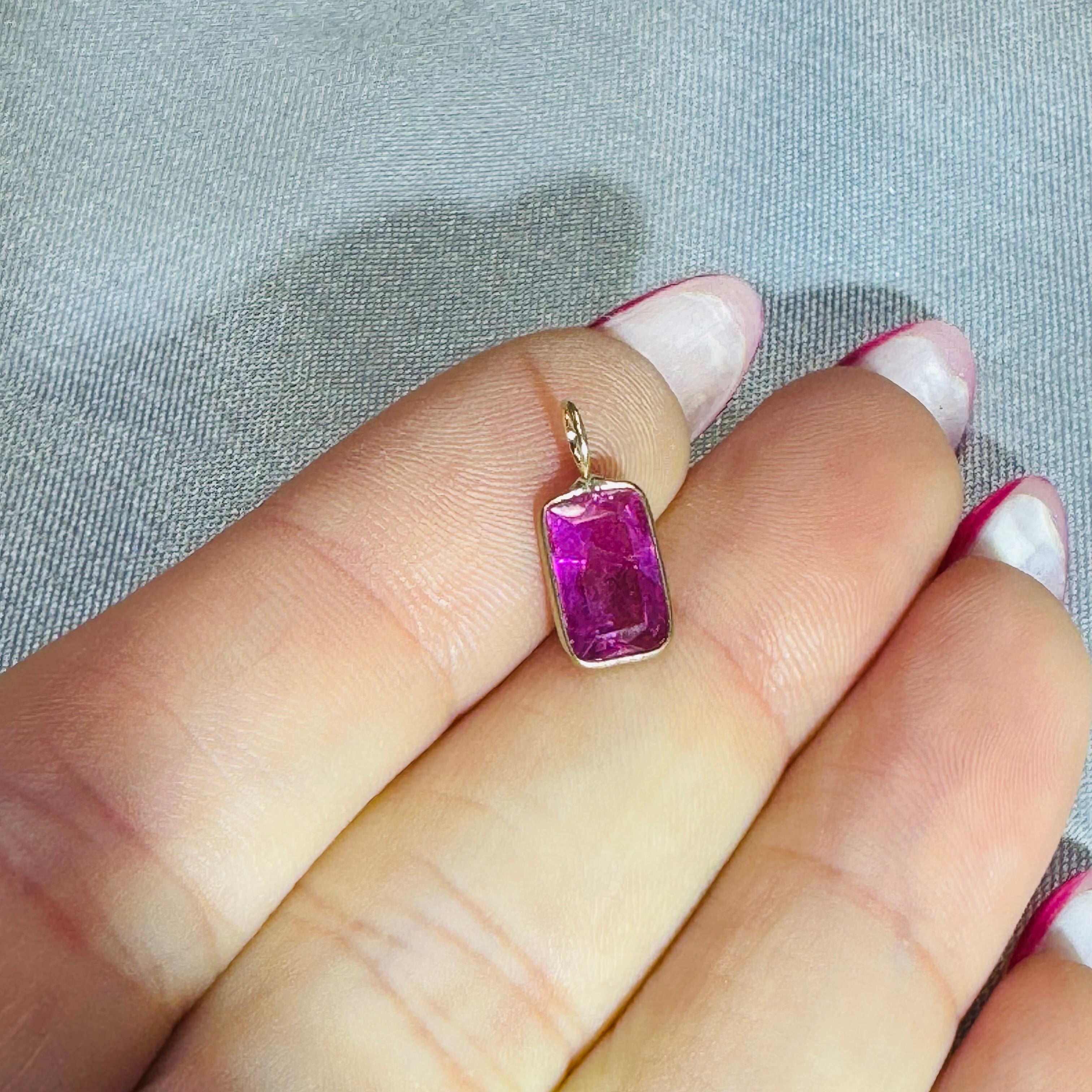 Hot Pink Tourmaline Charm Pendant 14K Yellow Gold