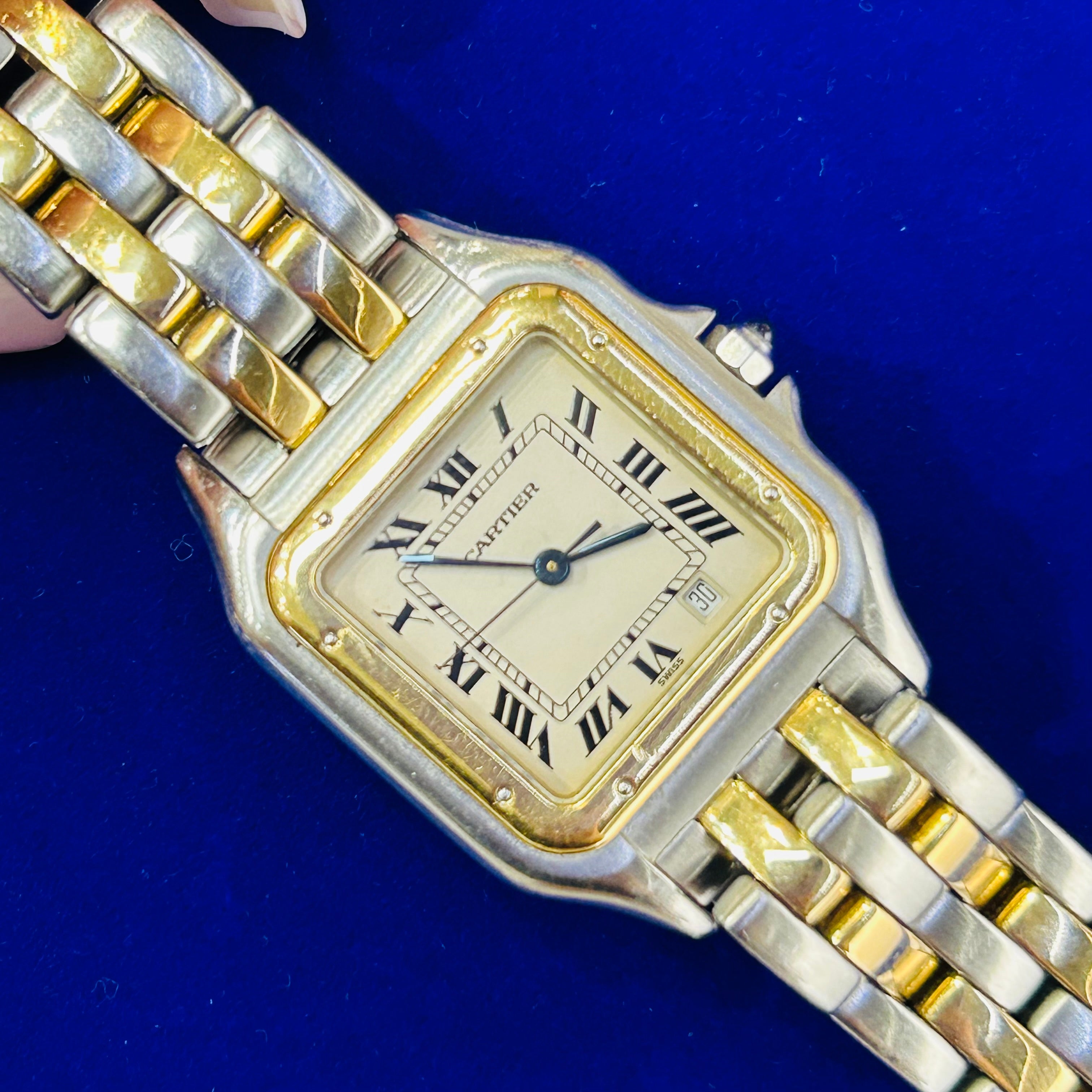 Cartier 18K Yellow Gold & Stainless Steel Panthere Quartz Watch MidSize Two Row