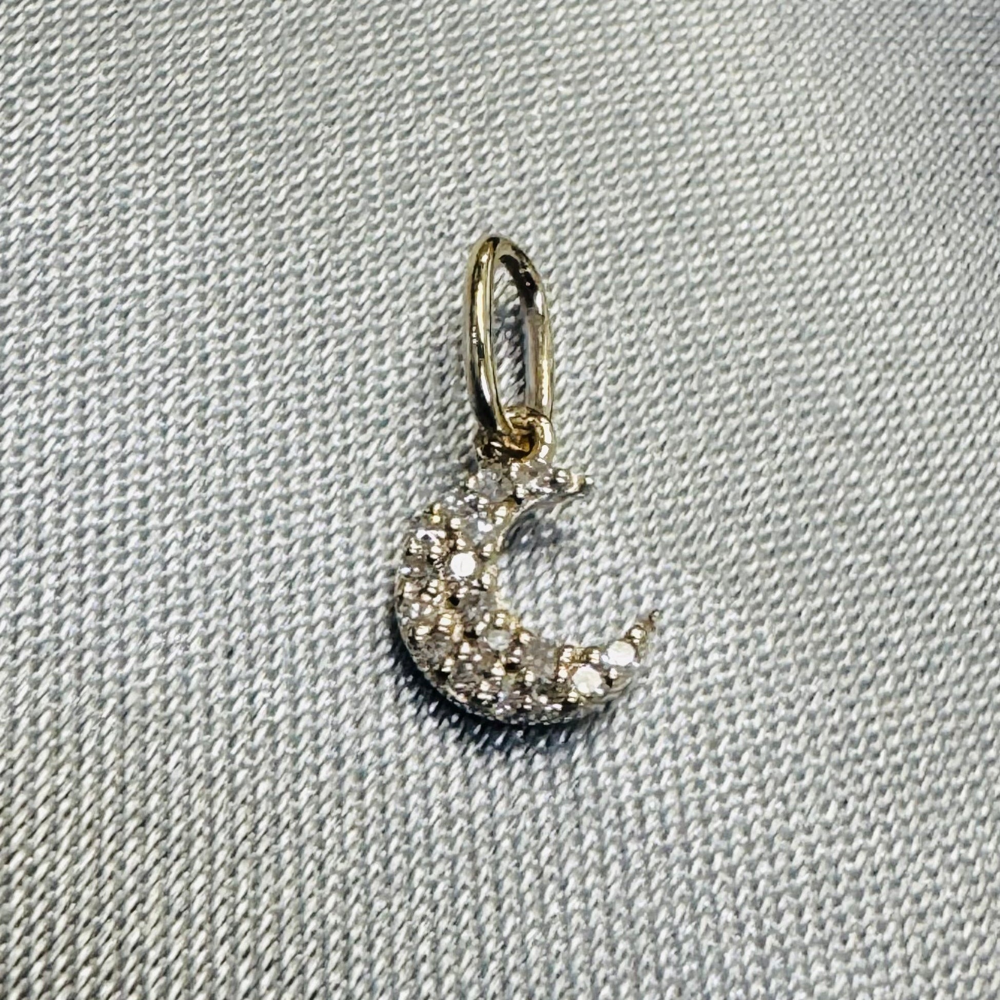 14K Yellow Gold Mini Diamond Moon Charm Pendant