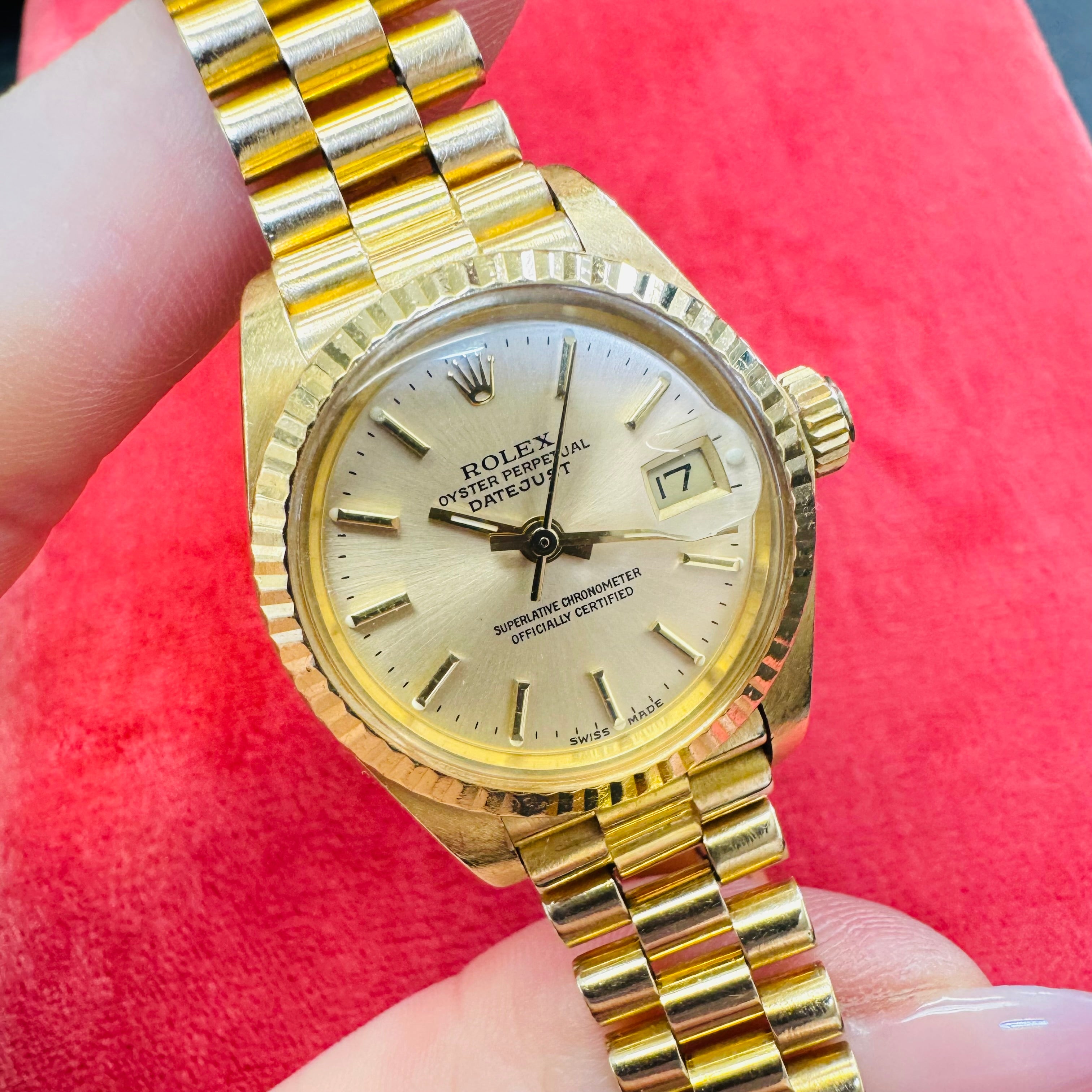 26mm 18K Yellow Gold Ladies Rolex President Watch Year 1982