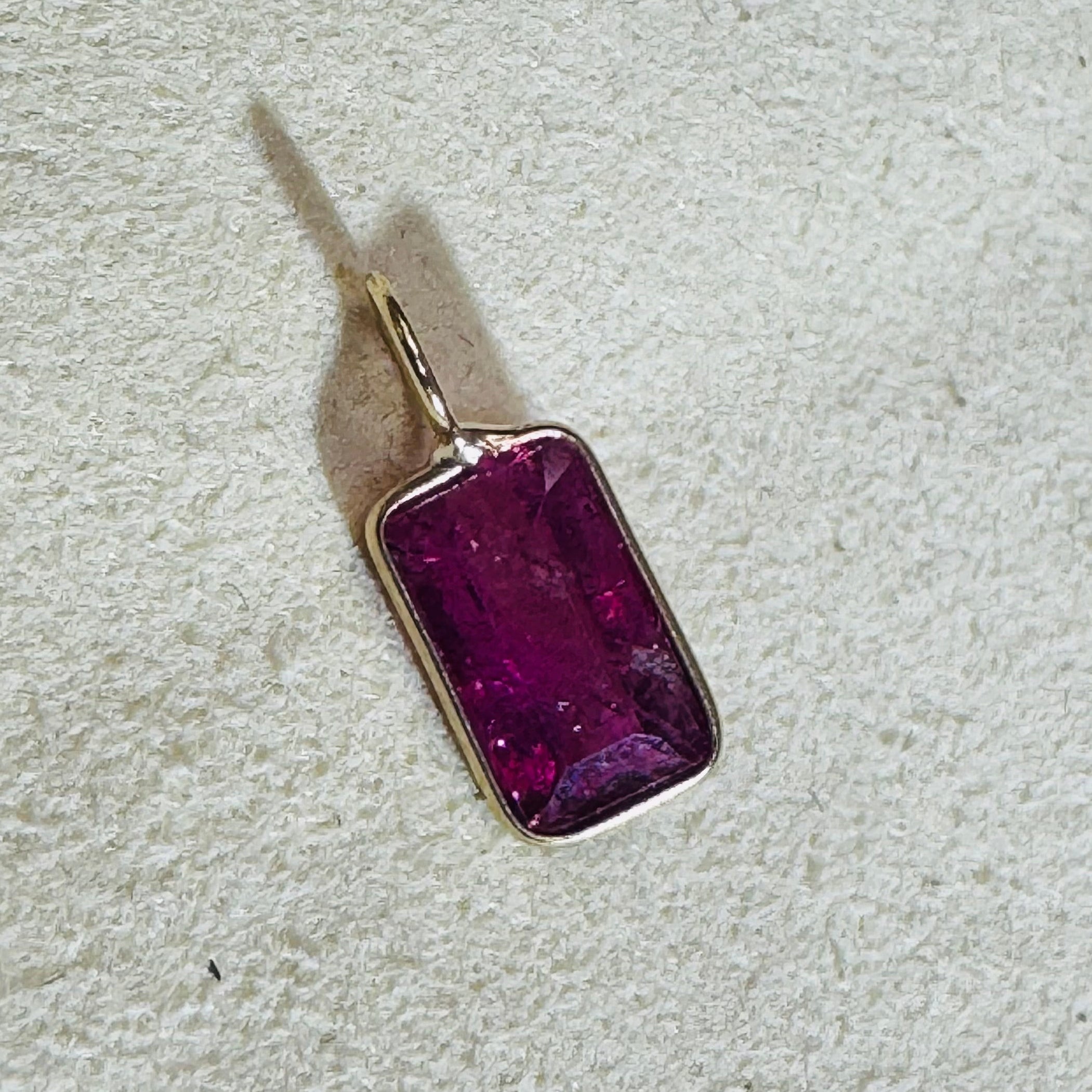 Rectangular Pink Tourmaline Pendant 14K Yellow Gold