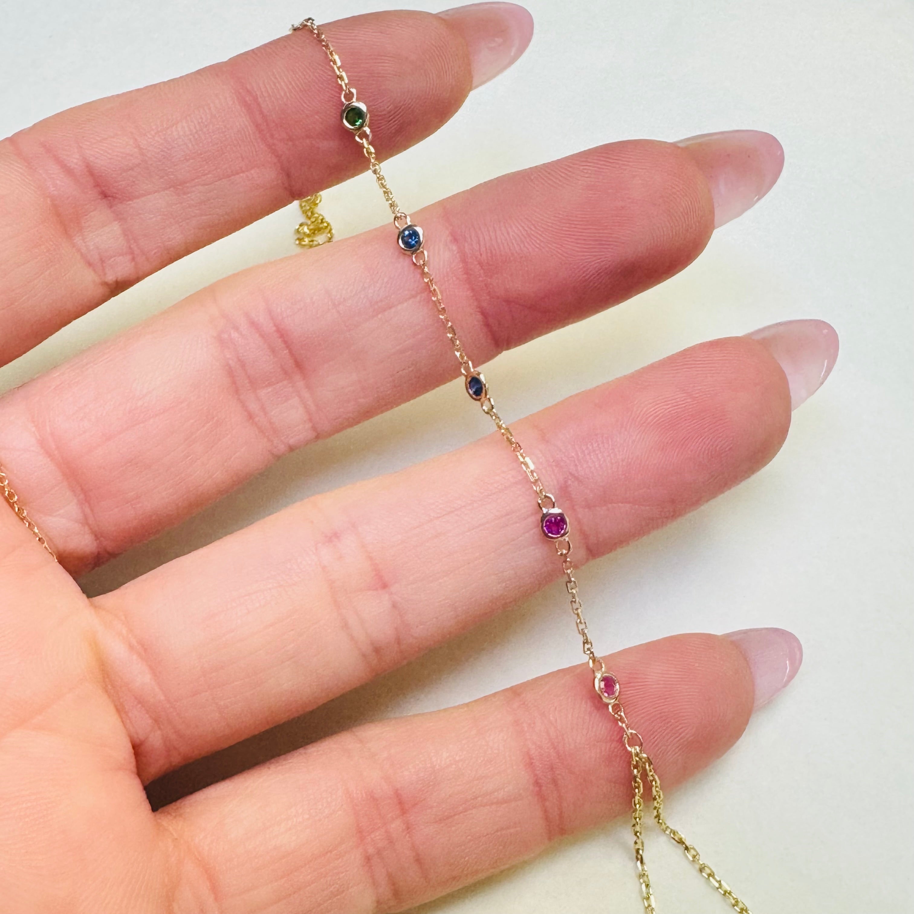 14K Yellow Gold Rainbow Gem Handchain