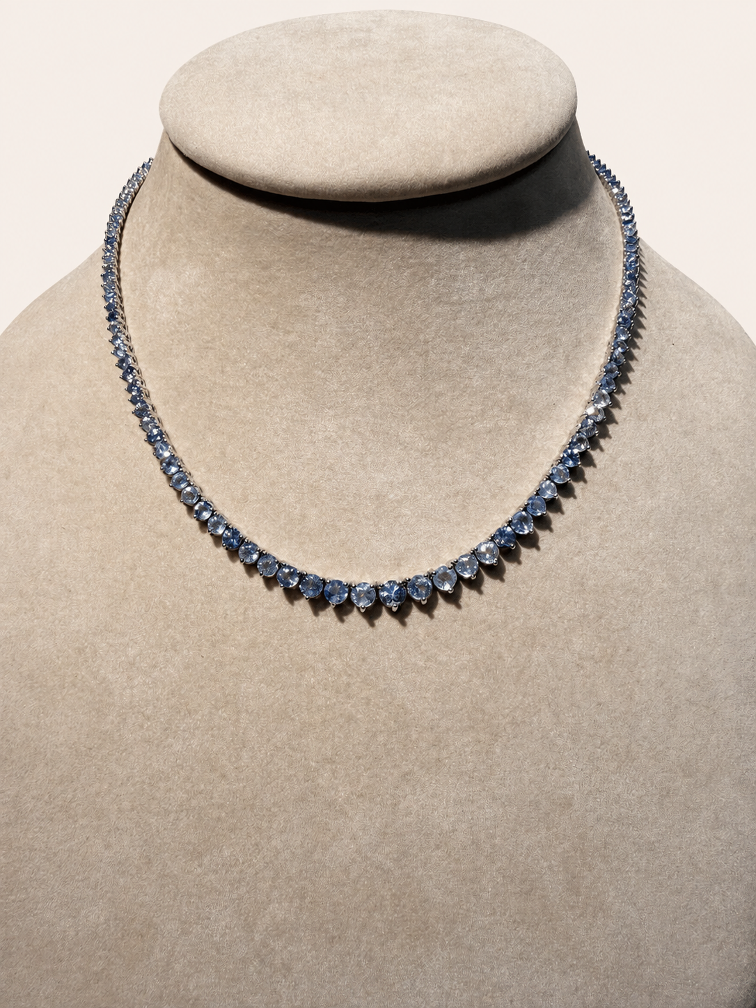 20.3CT Natural Sapphire Riviera Tennis Necklace 14K White Gold 18”