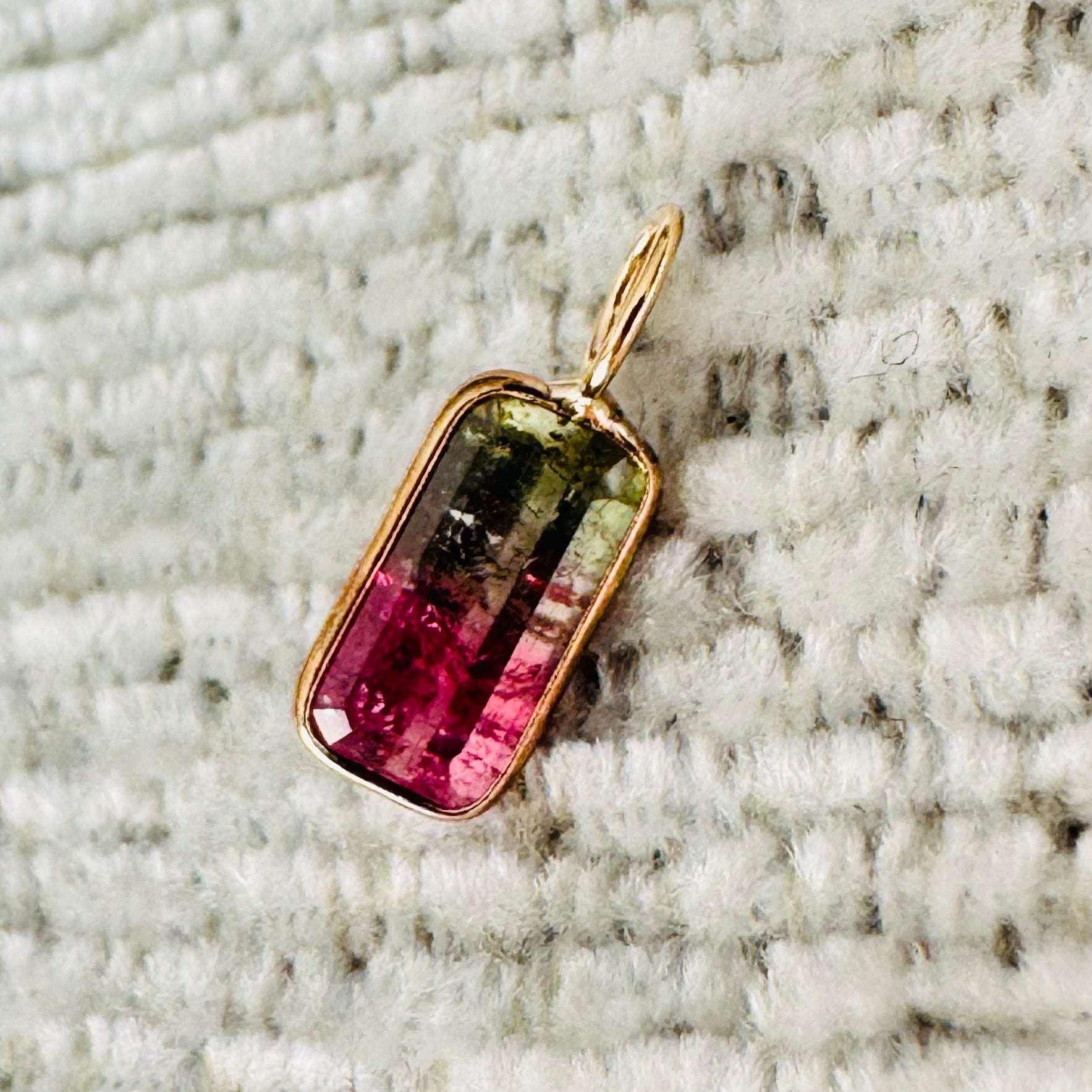 Bi Color Tourmaline 14K Yellow Gold Charm Pendant