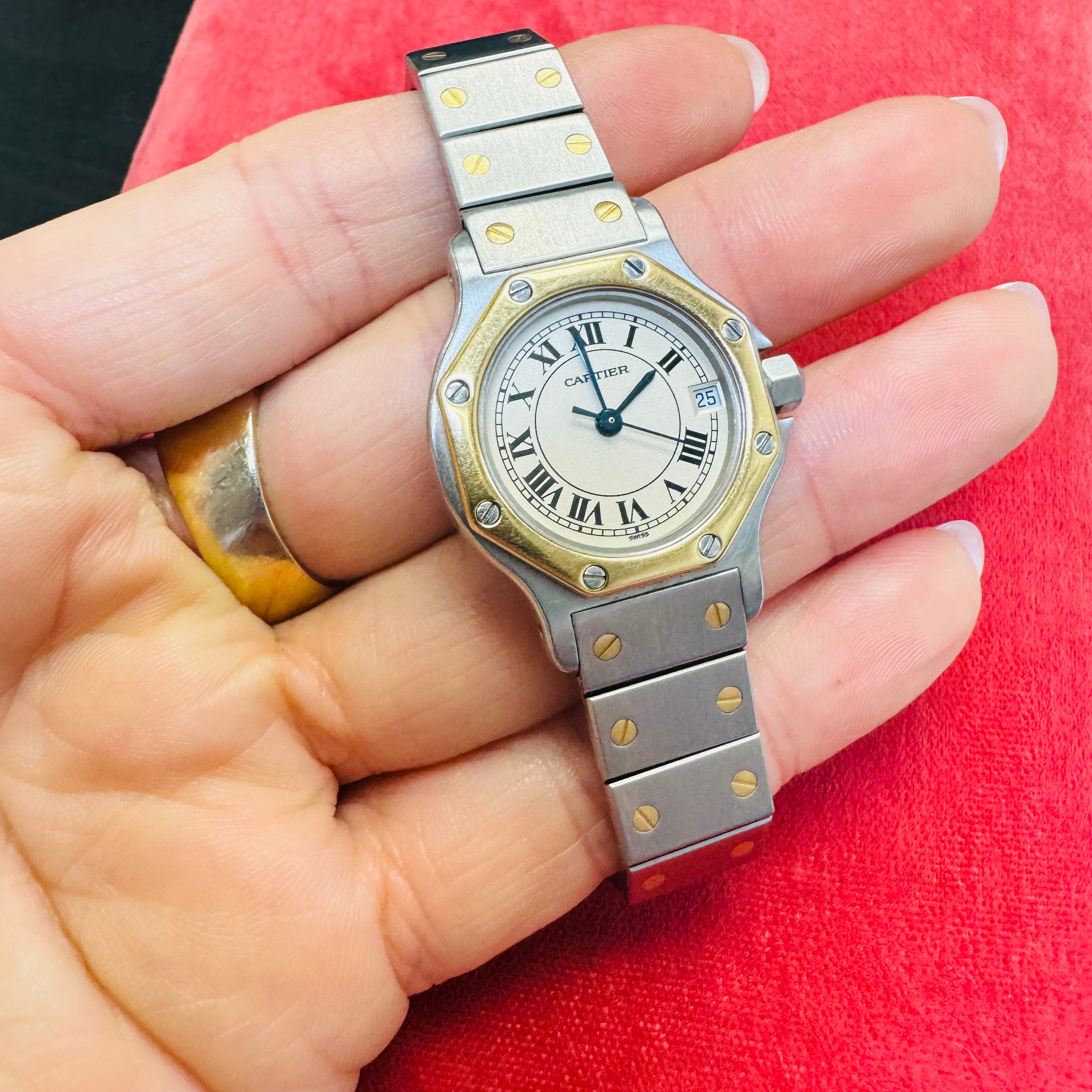 Cartier Octagon Santos Stainless Steel and 18K Yellow Gold Watch