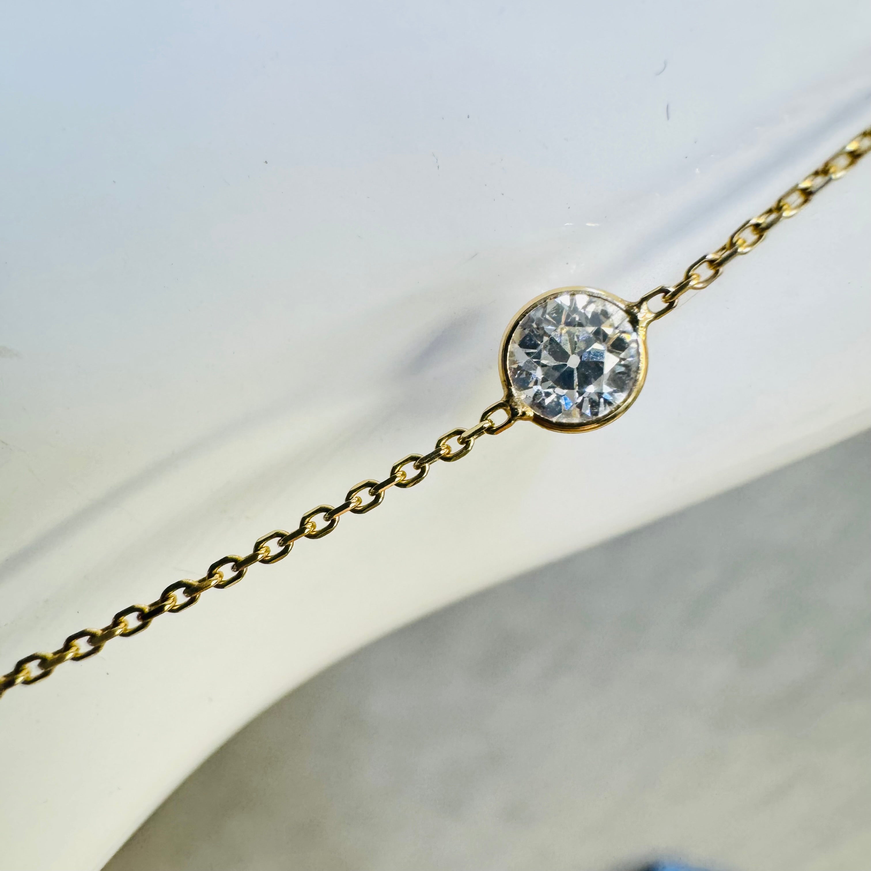 14K Yellow Gold .48CT VS Old Mine Diamond HandChain