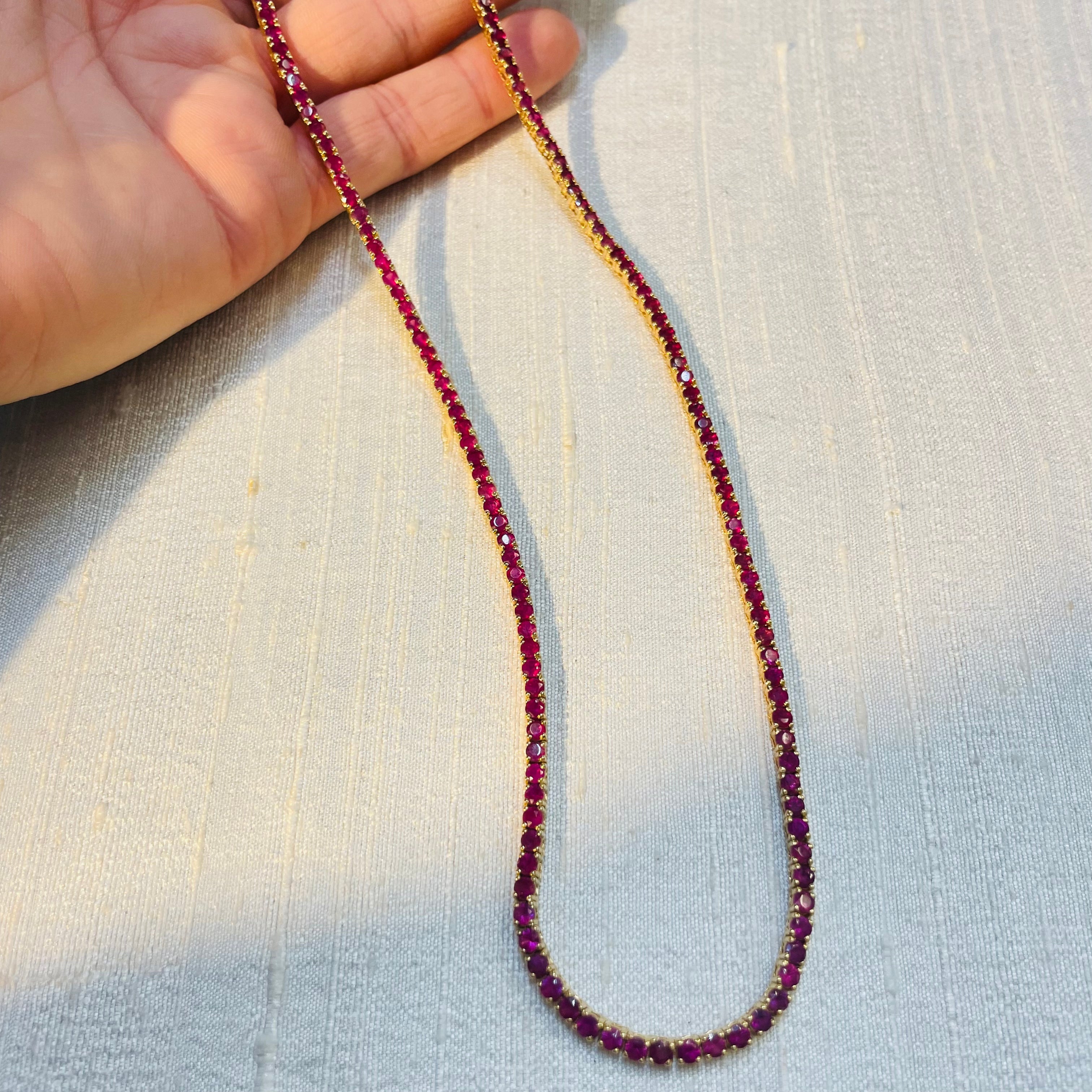 Natural Ruby Tennis Necklace 14K Yellow Gold