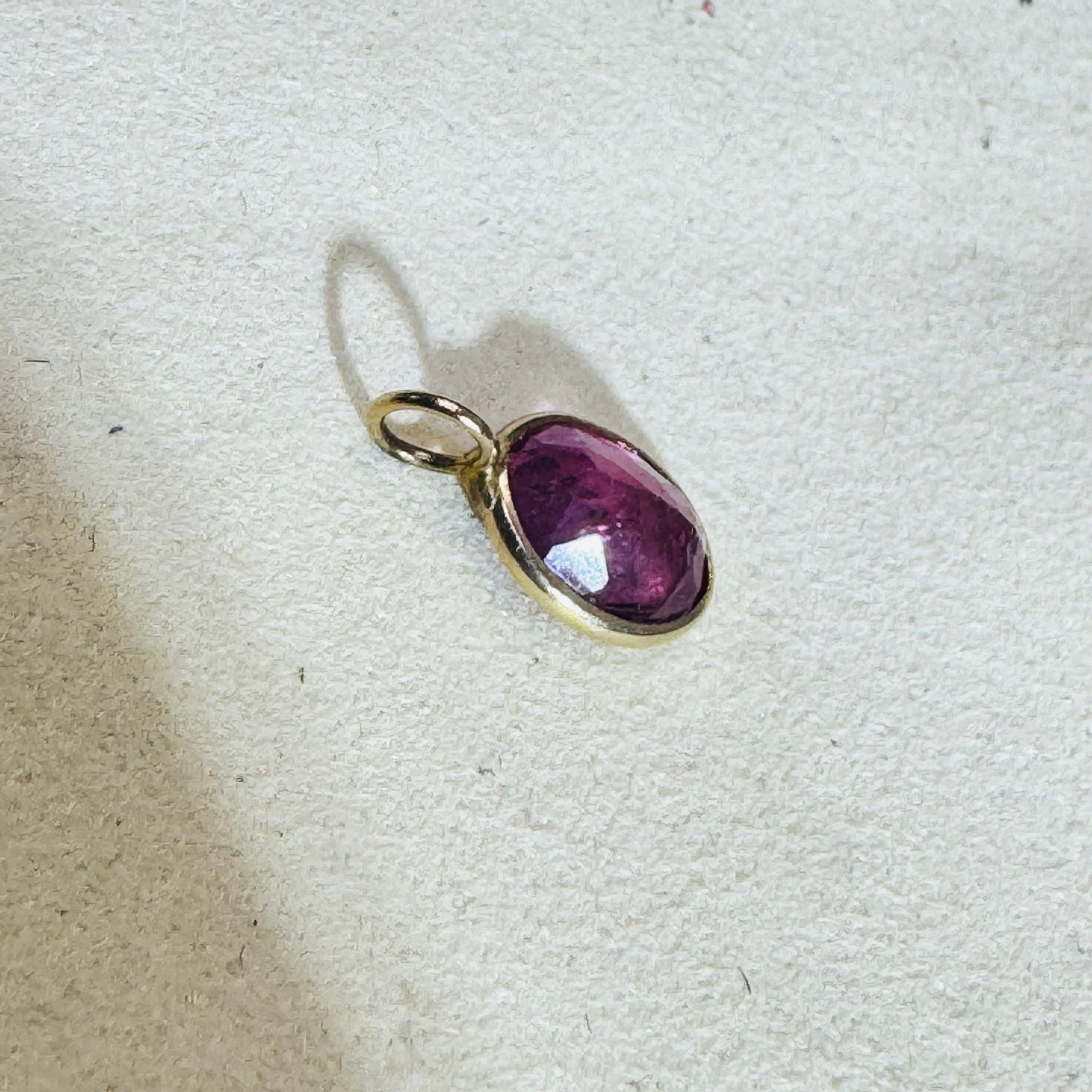 Oval Pink Tourmaline Pendant 14K Yellow Gold