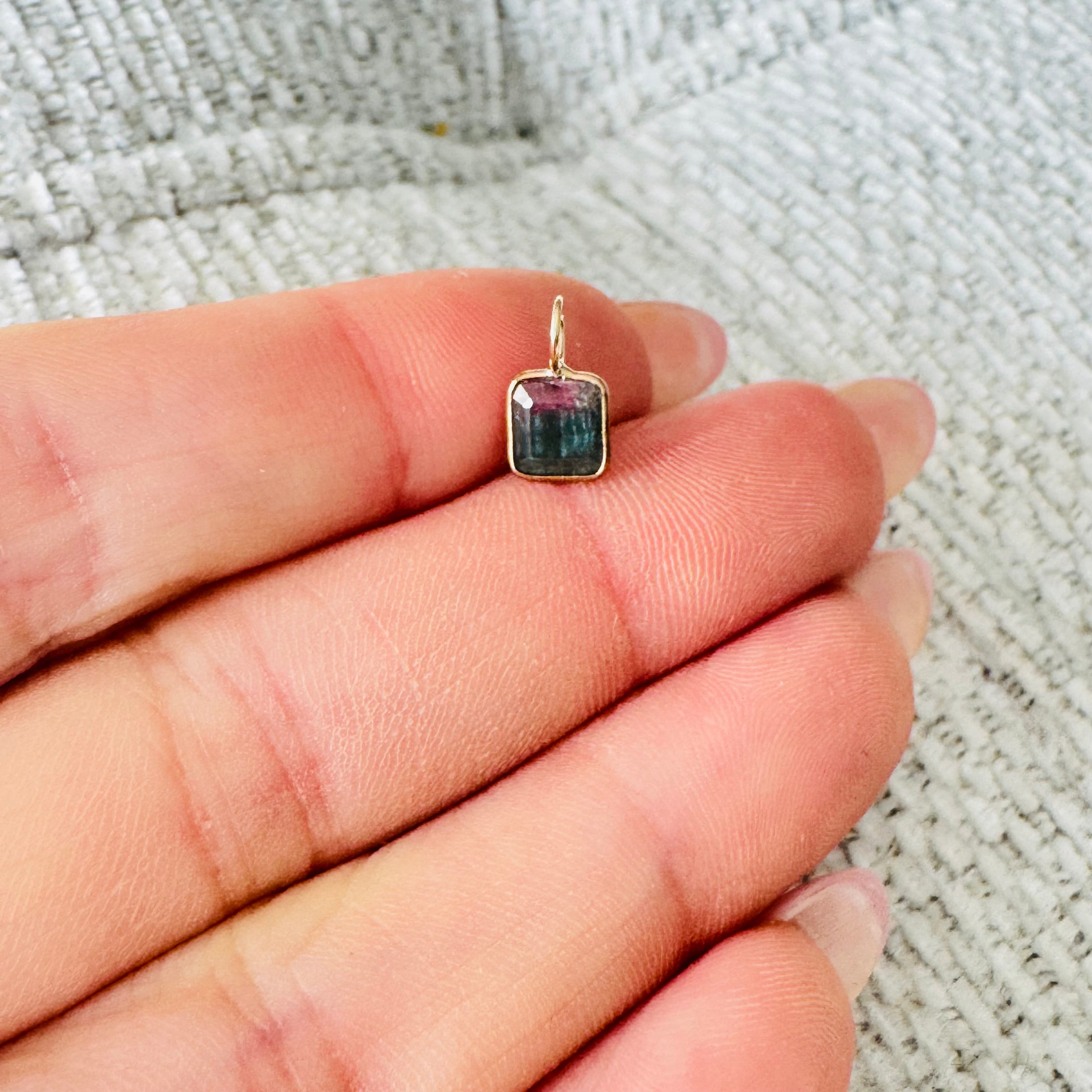 Bi Color Tourmaline 14K Yellow Gold Charm Pendant