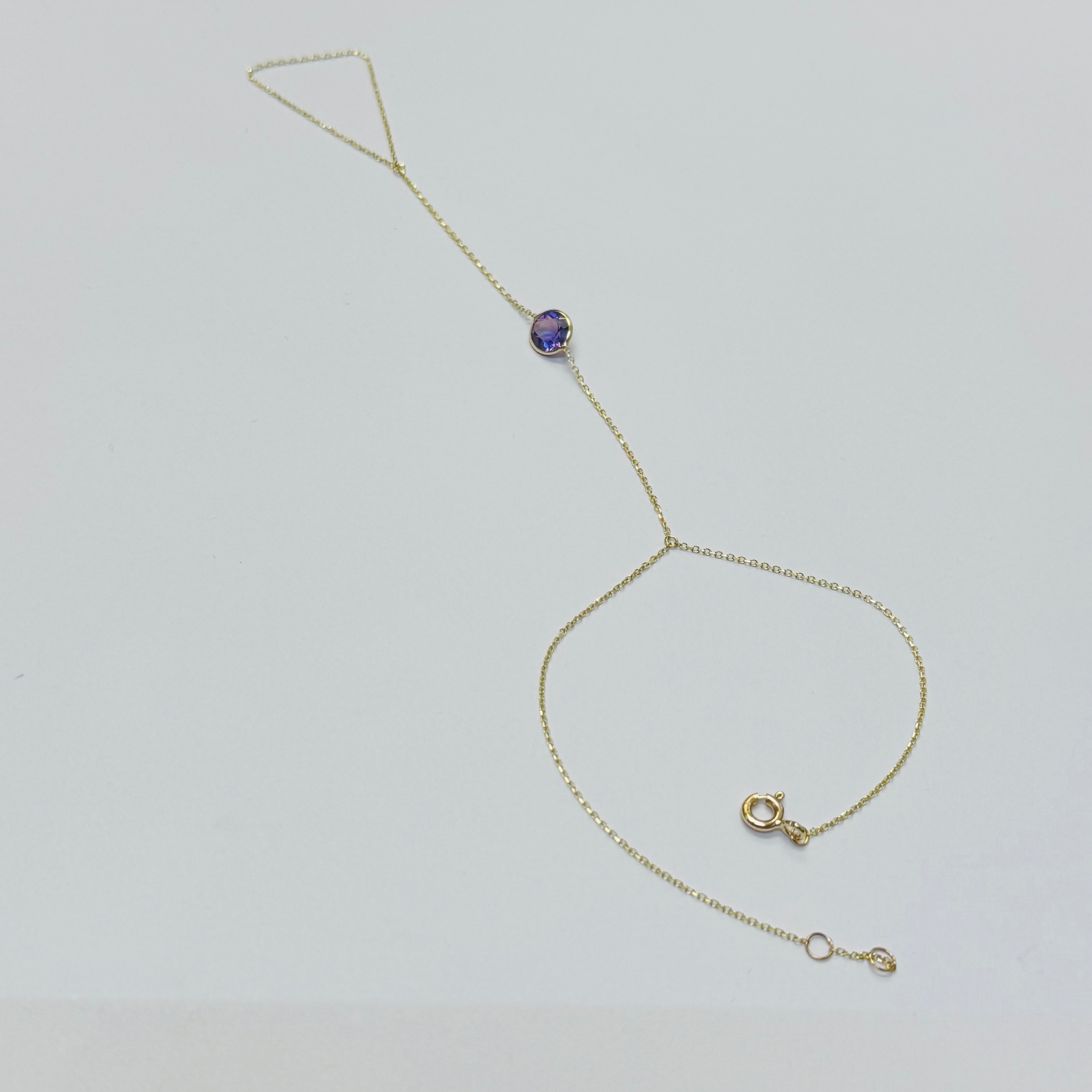14K Yellow Gold Amethyst HandChain