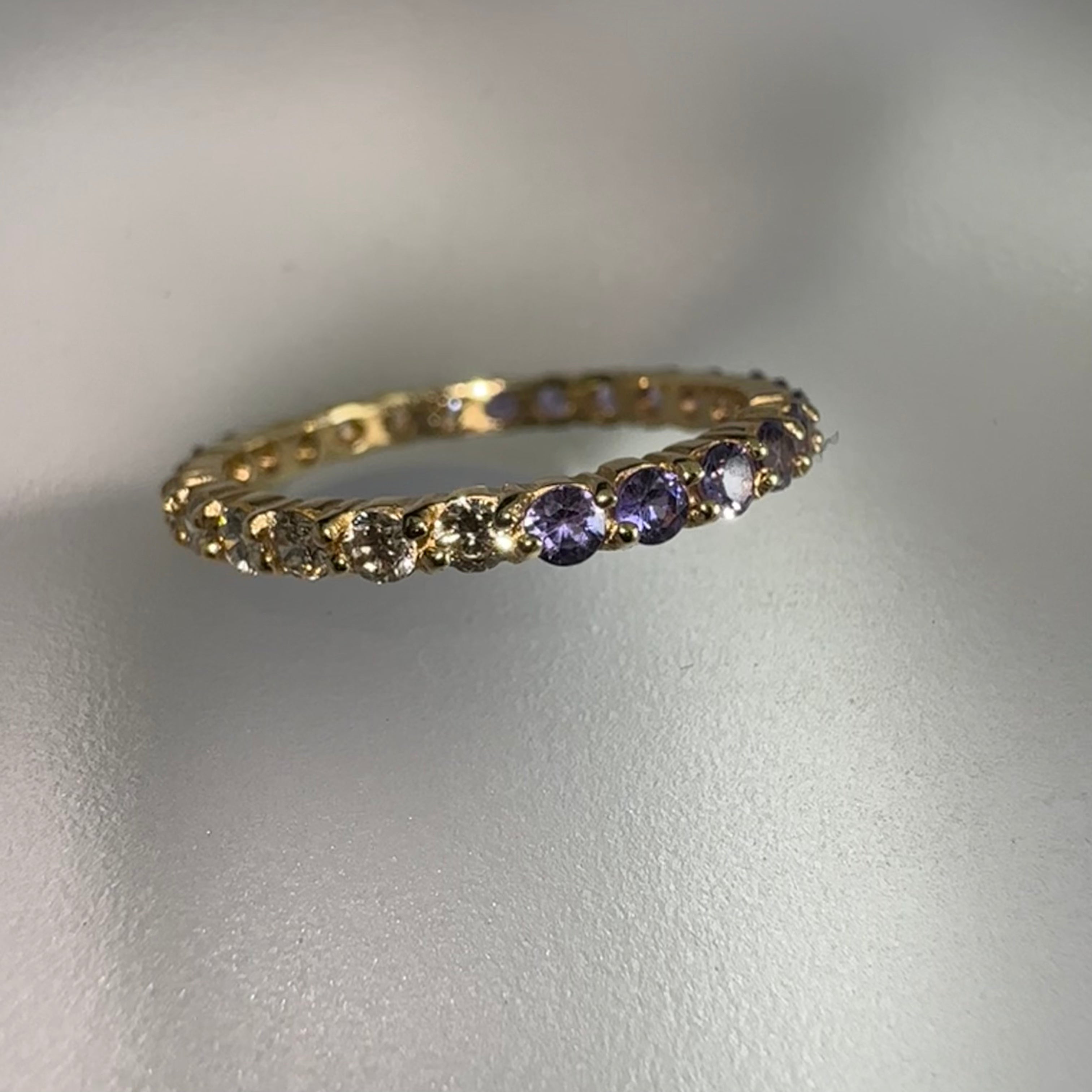 14K Size 7 Purple Ombre Sapphire and Diamond Eternity Ring