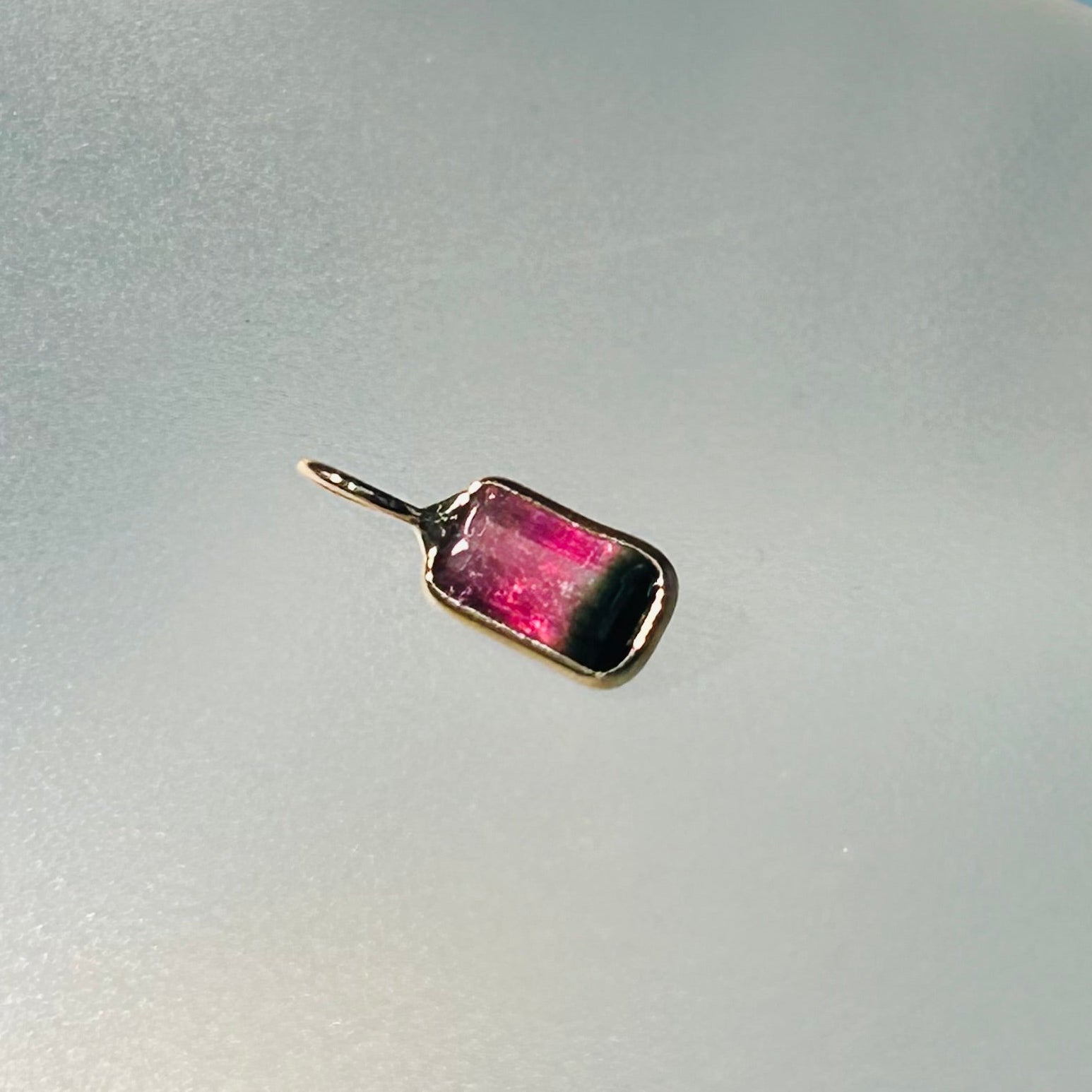 Bi Color Tourmaline 14K Yellow Gold Charm Pendant