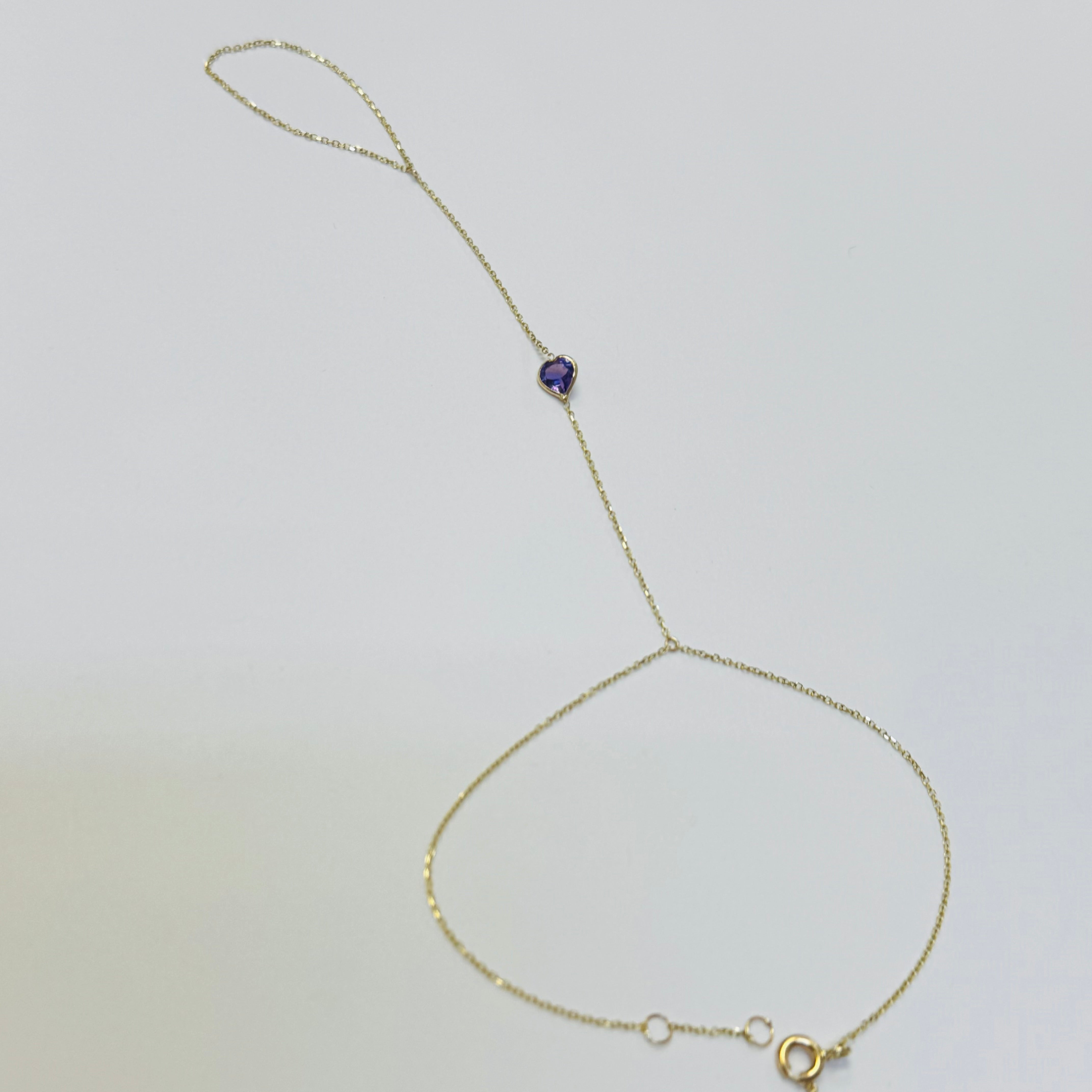 14K Yellow Gold Amethyst Heart Handchain